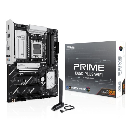 Mainboard ASUS AMD B850 SAM5 ATX Memory DDR5 Memory slots 4 2xPCI-Express 3.0 16x 1xPCI-Express 4.0 16x 1xPCI-Express 5.0 16x 3xM.2 1xHDMI 1xDisplayPort 3xUSB 2.0 5xUSB 3.2 type B 2xUSB-C 3xAudio port PRIMEB850-PLUSWIFI