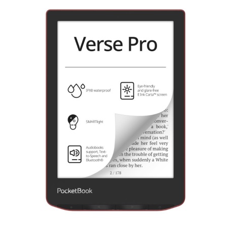 E-Reader POCKETBOOK Verse Pro 6" 1072x1448 1xUSB-C Wireless LAN Bluetooth Red PB634-3-WW