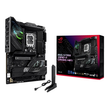 Mainboard ASUS Intel Z890 LGA1851 ATX Memory DDR5 Memory slots 4 1xPCI-Express 4.0 16x 1xPCI-Express 5.0 16x 5xM.2 1xHDMI 1xDisplayPort 1xAudio-In 1xAudio-Out 2xUSB 2.0 4xUSB 3.0 4xUSB 3.1 2xUSB-C 2xUSB-C w/Thunderbolt 1xOptical S/PDIF 1xRJ45 ROGSTRIXZ890-FGAMWIFI