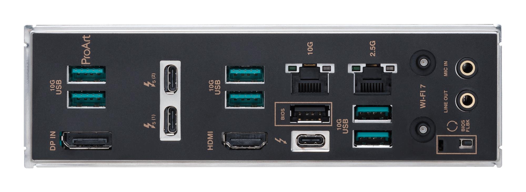 Mainboard ASUS Intel Z890 LGA1851 ATX Memory DDR5 Memory slots 4 1xPCI-Express 4.0 16x 2xPCI-Express 5.0 16x 5xM.2 1xHDMI 1xDisplayPort 1xAudio-In 1xAudio-Out 1xUSB 2.0 6xUSB 3.2 3xUSB-C w/Thunderbolt 1xRJ45 PROARTZ890-CREATORWIFI - Image 7