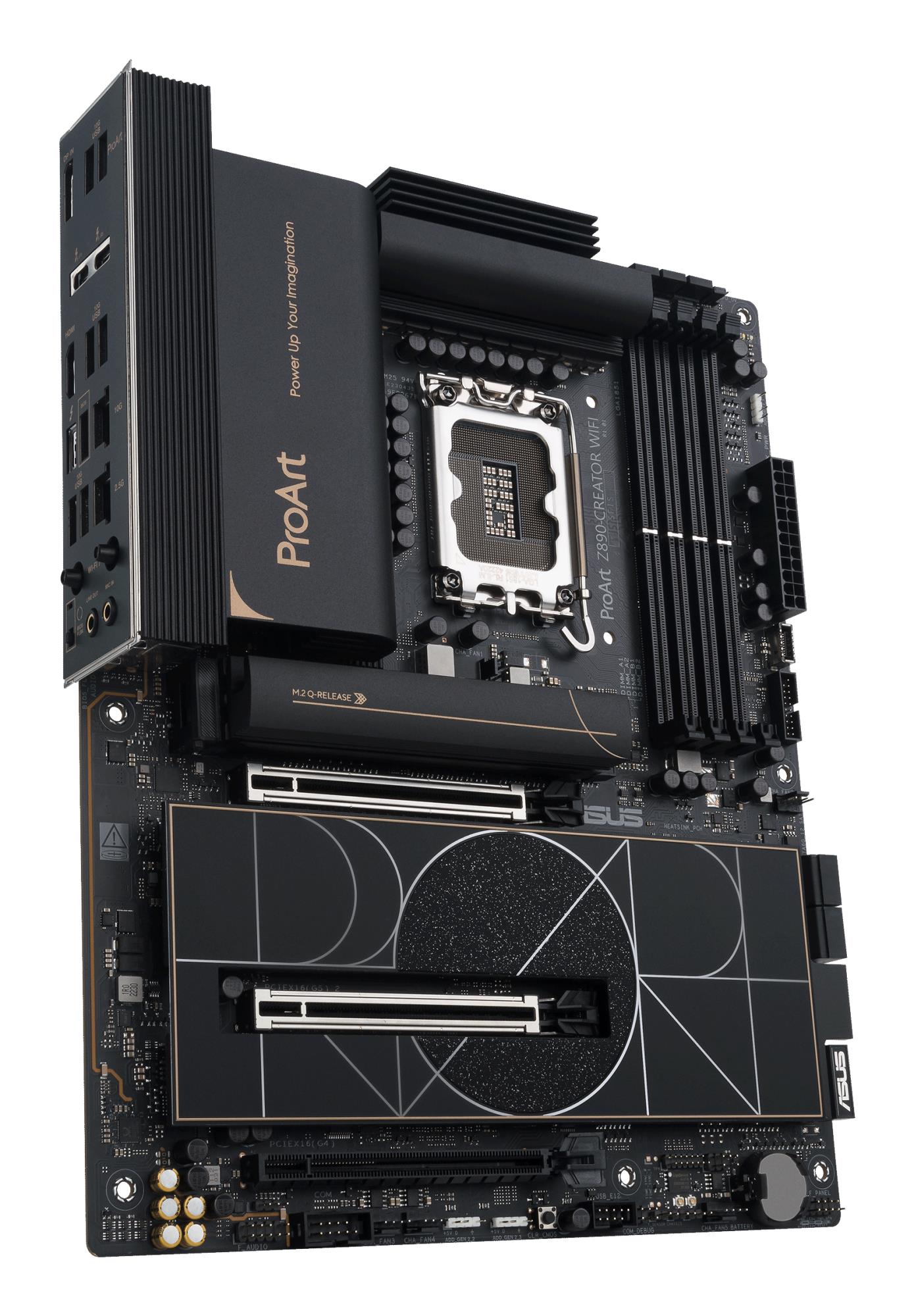 Mainboard ASUS Intel Z890 LGA1851 ATX Memory DDR5 Memory slots 4 1xPCI-Express 4.0 16x 2xPCI-Express 5.0 16x 5xM.2 1xHDMI 1xDisplayPort 1xAudio-In 1xAudio-Out 1xUSB 2.0 6xUSB 3.2 3xUSB-C w/Thunderbolt 1xRJ45 PROARTZ890-CREATORWIFI - Image 4