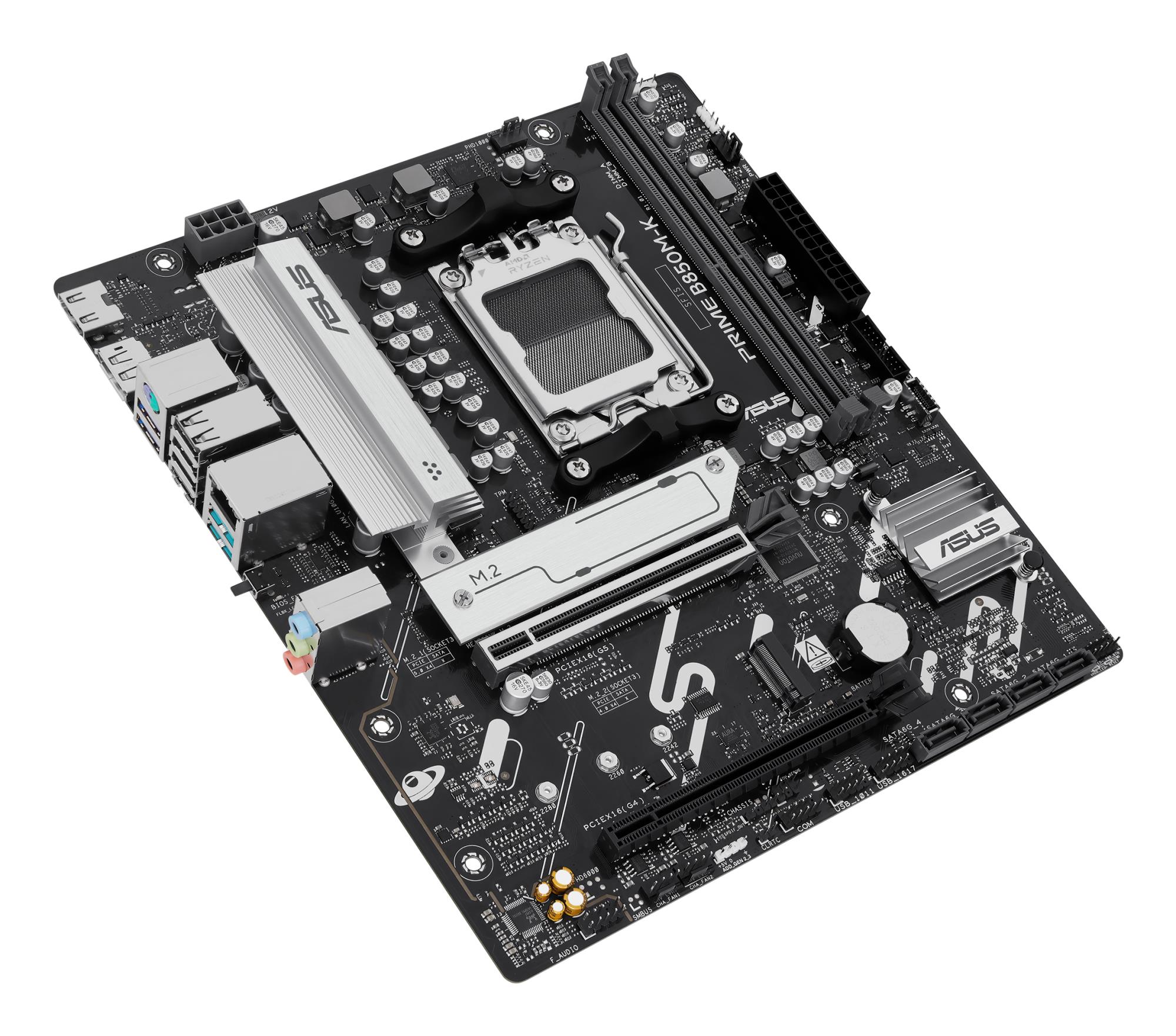 Mainboard ASUS AMD B850 SAM5 Micro-ATX Memory DDR5 Memory slots 2 1xPCI-Express 4.0 16x 1xPCI-Express 5.0 16x 2xM.2 1xHDMI 1xDisplayPort 4xUSB 2.0 4xUSB 3.2 1xPS/2 3xAudio port PRIMEB850M-K - Image 7