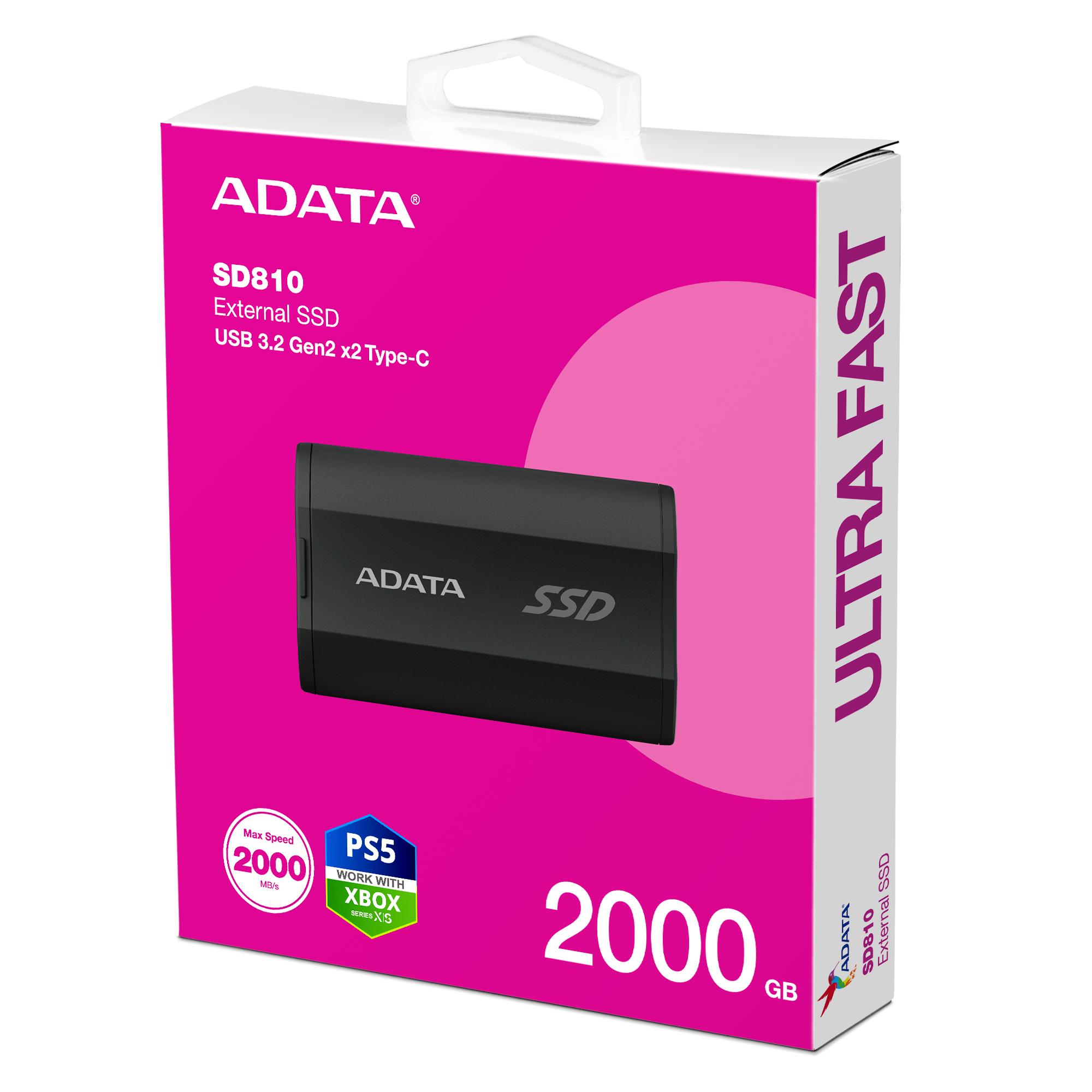 External SSD ADATA SD810 2TB USB-C Write speed 2000 MBytes/sec Read speed 2000 MBytes/sec SD810-2000G-CBK - Image 6