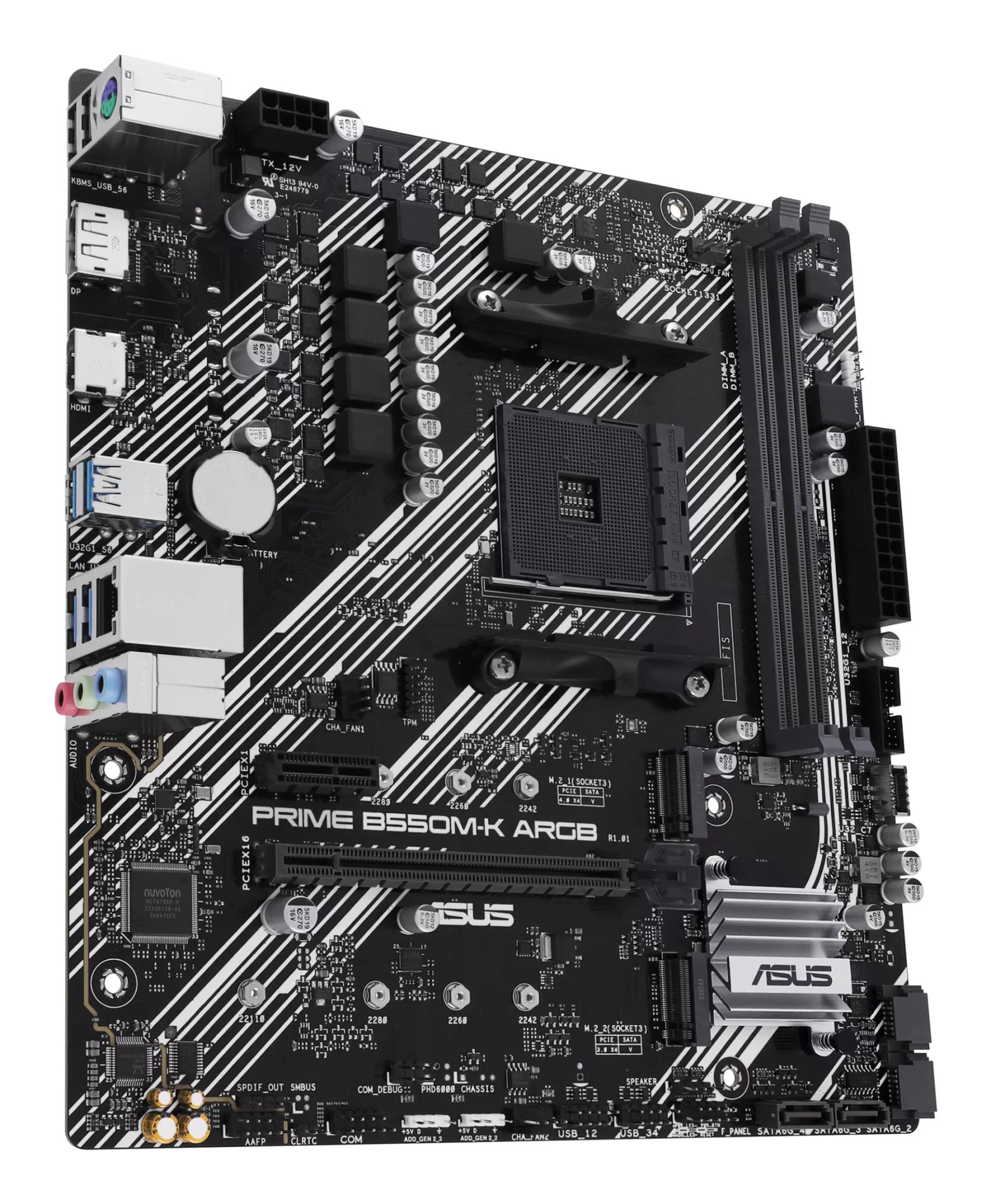 Mainboard ASUS AMD B550 SAM4 Micro-ATX Memory DDR4 Memory slots 2 1xPCI-Express 3.0 1x 1xPCI-Express 3.0 16x 1xPCI-Express 4.0 16x 1xM.2 1xHDMI 1xDisplayPort 1xAudio-In 1xAudio-Out 1xMicrophone 2xUSB 2.0 4xUSB 3.2 1xPS/2 1xRJ45 PRIMEB550M-KARGB - Image 8