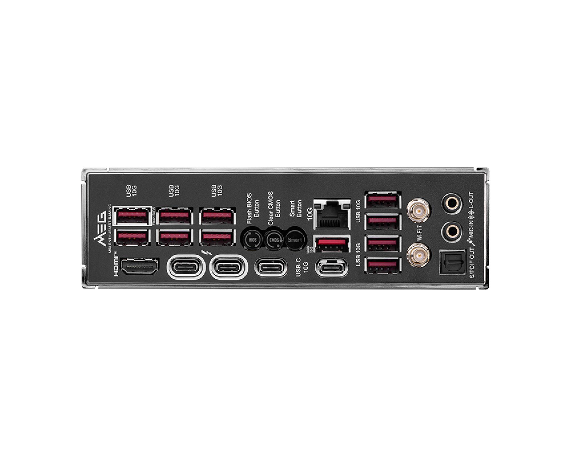 Mainboard MSI Intel Z890 LGA1851 ATX Memory DDR5 Memory slots 4 3xPCI-Express 16x 5xM.2 1xHDMI 1xAudio-In 1xAudio-Out 11xUSB 3.1 2xUSB-C 2xUSB-C w/Thunderbolt 1xOptical S/PDIF 1xRJ45 MEGZ890ACE - Image 6