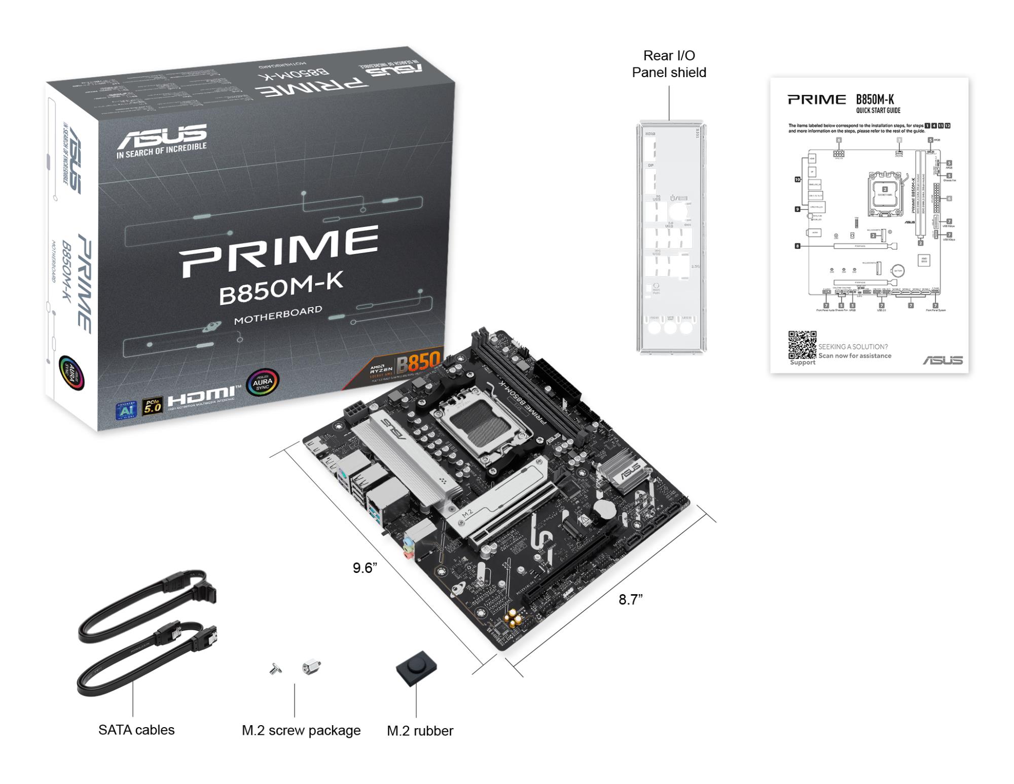 Mainboard ASUS AMD B850 SAM5 Micro-ATX Memory DDR5 Memory slots 2 1xPCI-Express 4.0 16x 1xPCI-Express 5.0 16x 2xM.2 1xHDMI 1xDisplayPort 4xUSB 2.0 4xUSB 3.2 1xPS/2 3xAudio port PRIMEB850M-K - Image 10