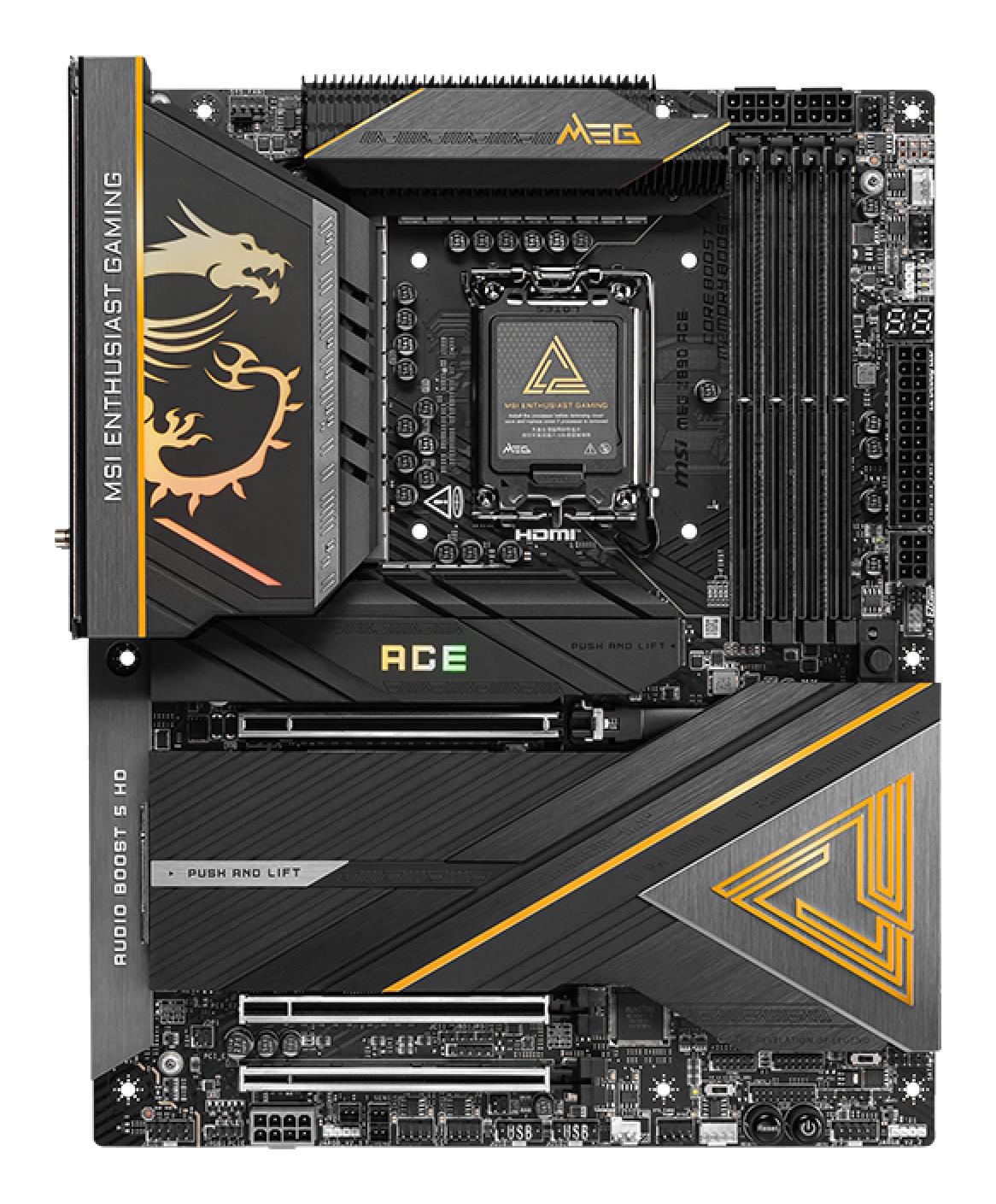 Mainboard MSI Intel Z890 LGA1851 ATX Memory DDR5 Memory slots 4 3xPCI-Express 16x 5xM.2 1xHDMI 1xAudio-In 1xAudio-Out 11xUSB 3.1 2xUSB-C 2xUSB-C w/Thunderbolt 1xOptical S/PDIF 1xRJ45 MEGZ890ACE - Image 3