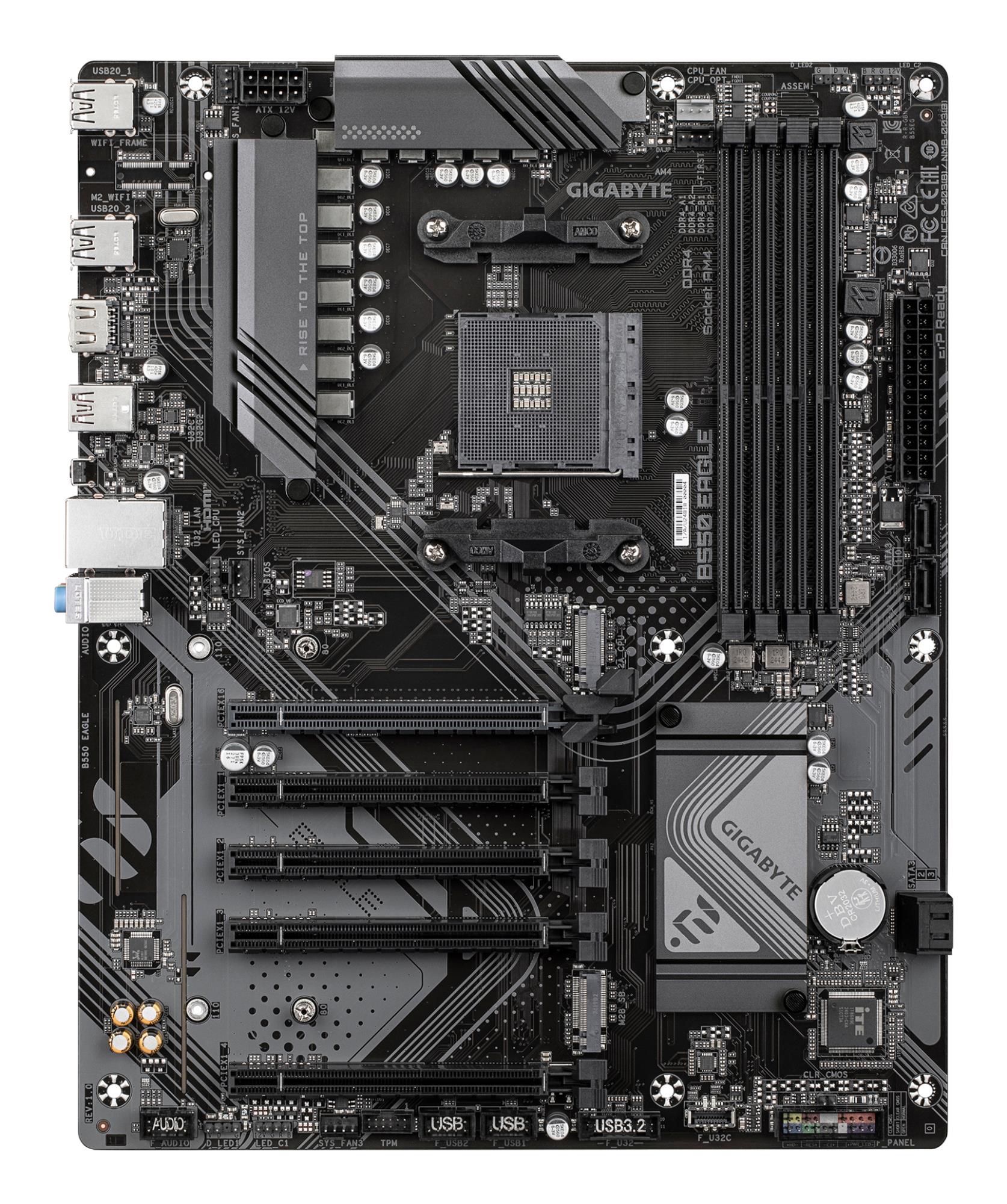 Mainboard GIGABYTE AMD B550 SAM4 ATX Memory DDR4 Memory slots 4 4xPCI-Express 3.0 1x 1xPCI-Express 4.0 16x 2xM.2 1xHDMI 4xUSB 2.0 1xUSB 3.2 type B 2xUSB 3.2 1xUSB-C 1xRJ45 3xAudio port B550EAGLE1.0 - Image 6