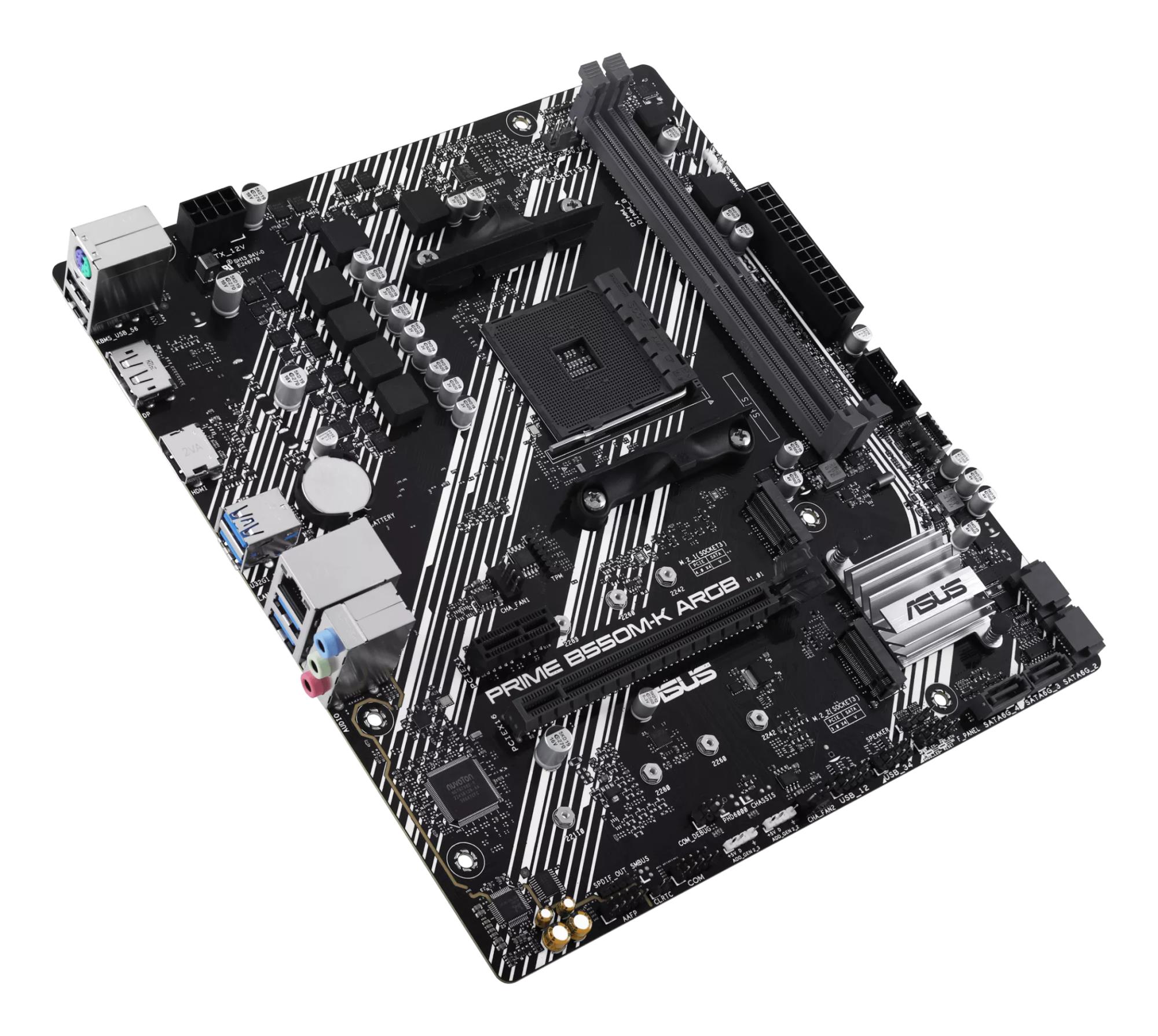 Mainboard ASUS AMD B550 SAM4 Micro-ATX Memory DDR4 Memory slots 2 1xPCI-Express 3.0 1x 1xPCI-Express 3.0 16x 1xPCI-Express 4.0 16x 1xM.2 1xHDMI 1xDisplayPort 1xAudio-In 1xAudio-Out 1xMicrophone 2xUSB 2.0 4xUSB 3.2 1xPS/2 1xRJ45 PRIMEB550M-KARGB - Image 9