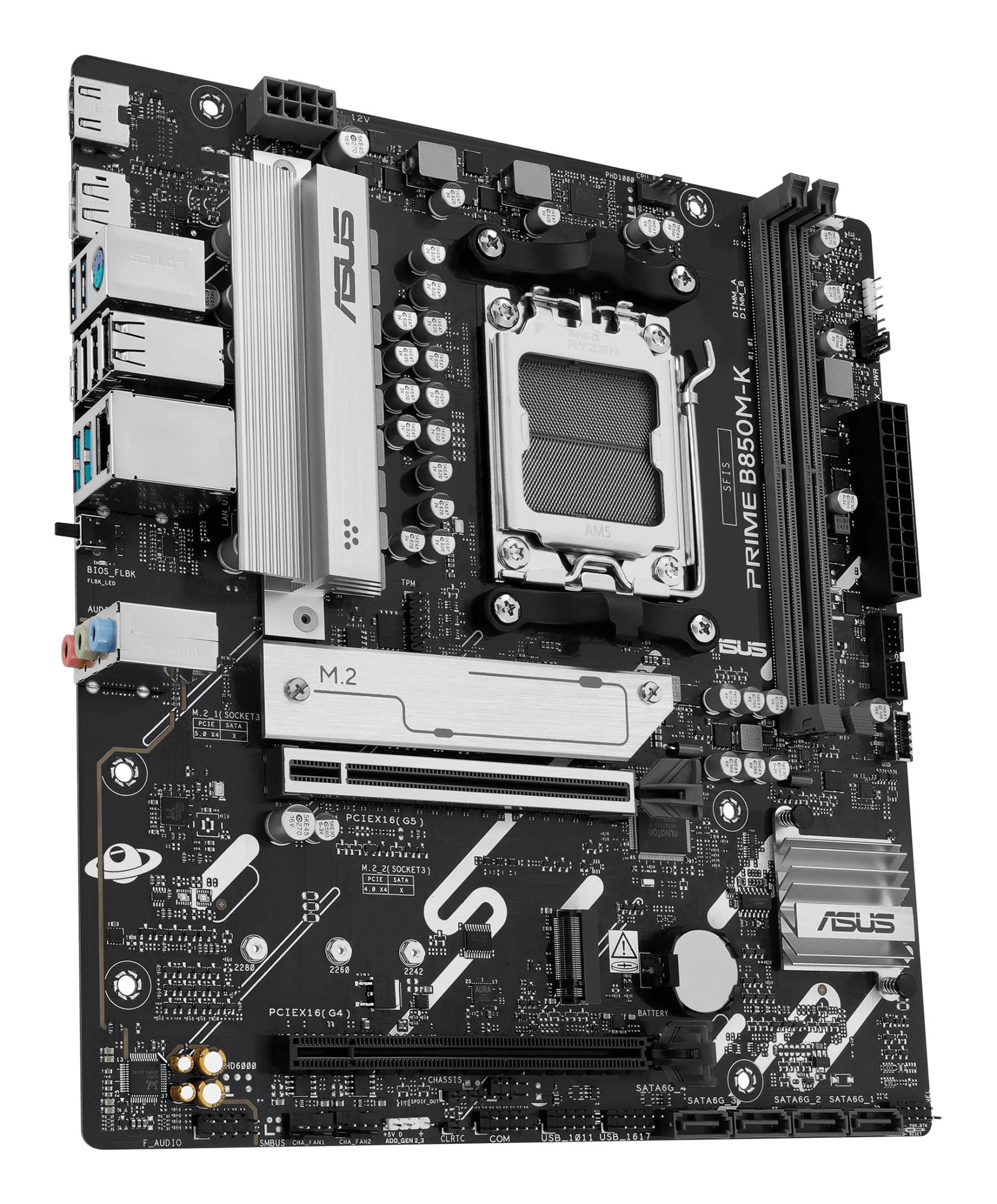 Mainboard ASUS AMD B850 SAM5 Micro-ATX Memory DDR5 Memory slots 2 1xPCI-Express 4.0 16x 1xPCI-Express 5.0 16x 2xM.2 1xHDMI 1xDisplayPort 4xUSB 2.0 4xUSB 3.2 1xPS/2 3xAudio port PRIMEB850M-K - Image 5