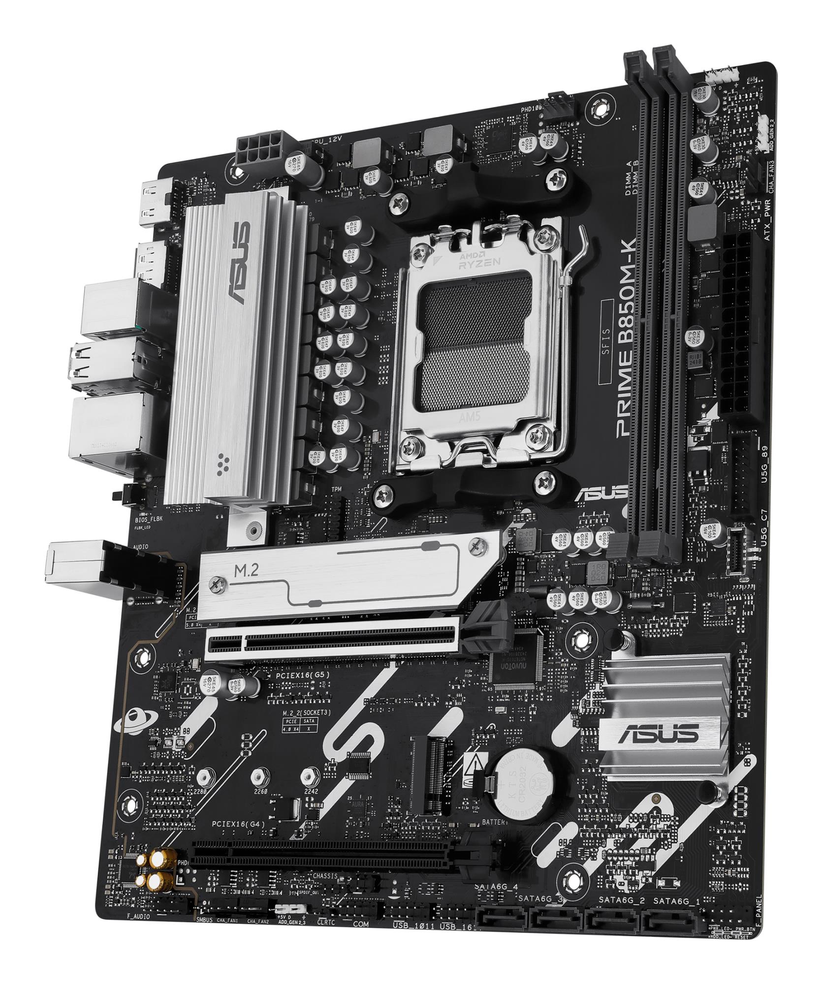 Mainboard ASUS AMD B850 SAM5 Micro-ATX Memory DDR5 Memory slots 2 1xPCI-Express 4.0 16x 1xPCI-Express 5.0 16x 2xM.2 1xHDMI 1xDisplayPort 4xUSB 2.0 4xUSB 3.2 1xPS/2 3xAudio port PRIMEB850M-K - Image 6