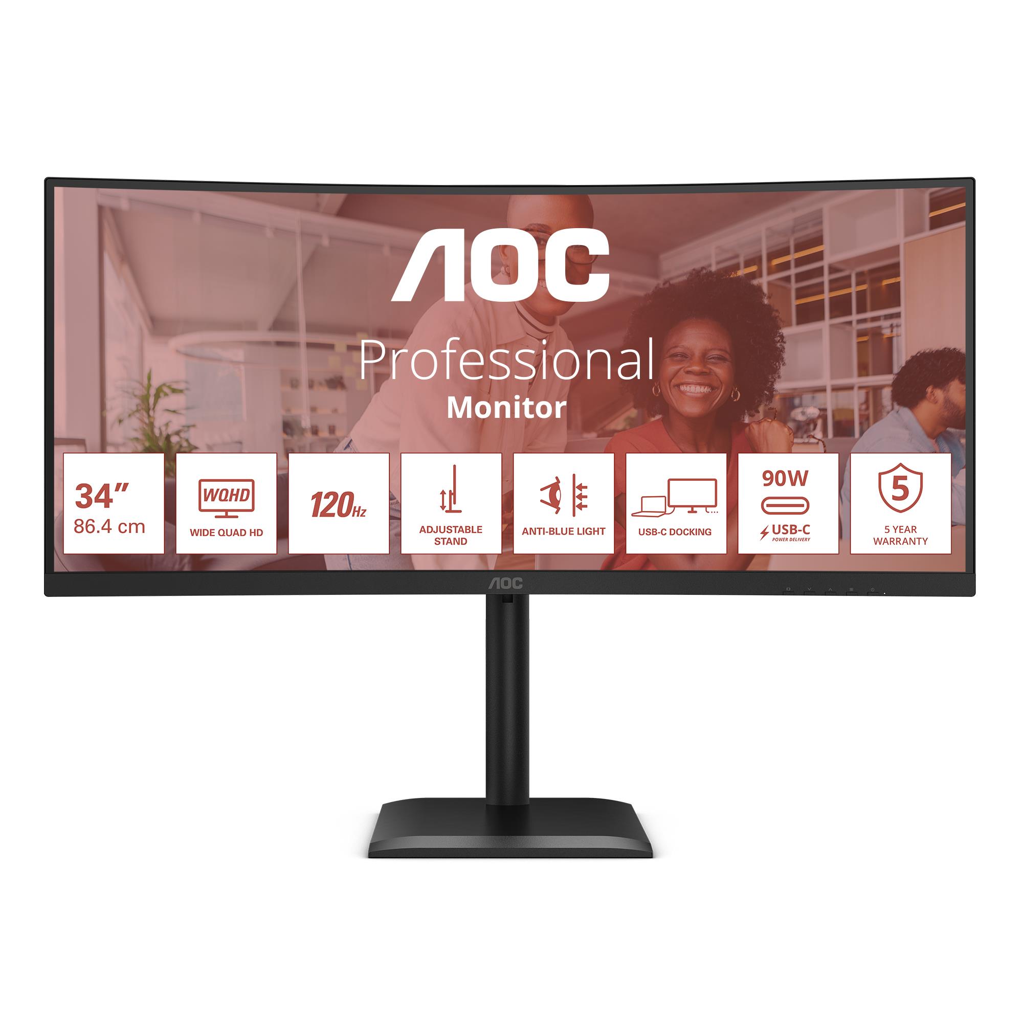 LCD Monitor AOC 34 " 3440 x 1440 pixels UltraWide Quad HD Native aspect ratio 21:9 LCD Curved CU34E4CV - Image 4