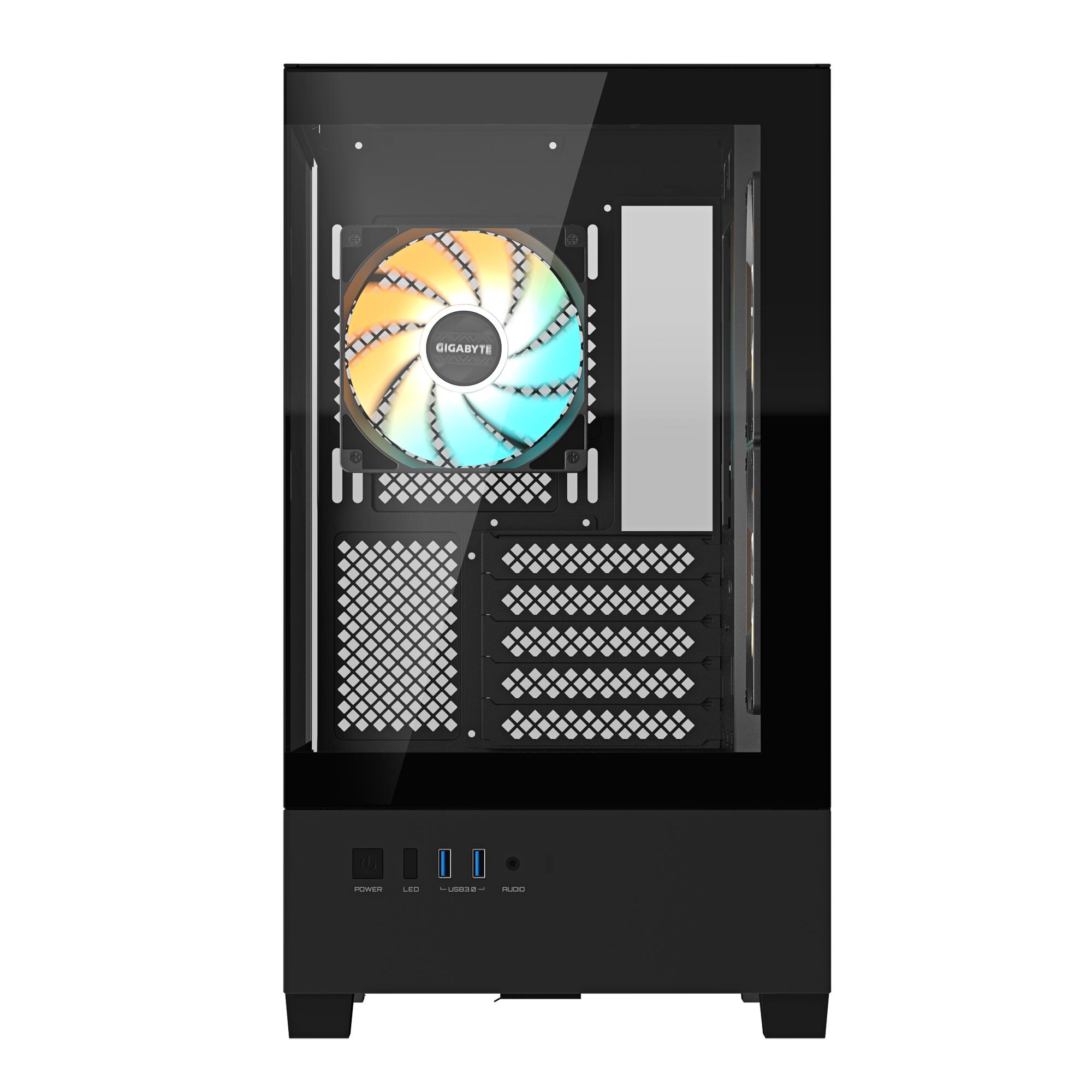 Case GIGABYTE C201 PANORAMIC MidiTower Case product features Rackmountable/Removeable HDD basket/Transparent panel Not included MicroATX MiniITX Colour Black GB-C201P - Image 4