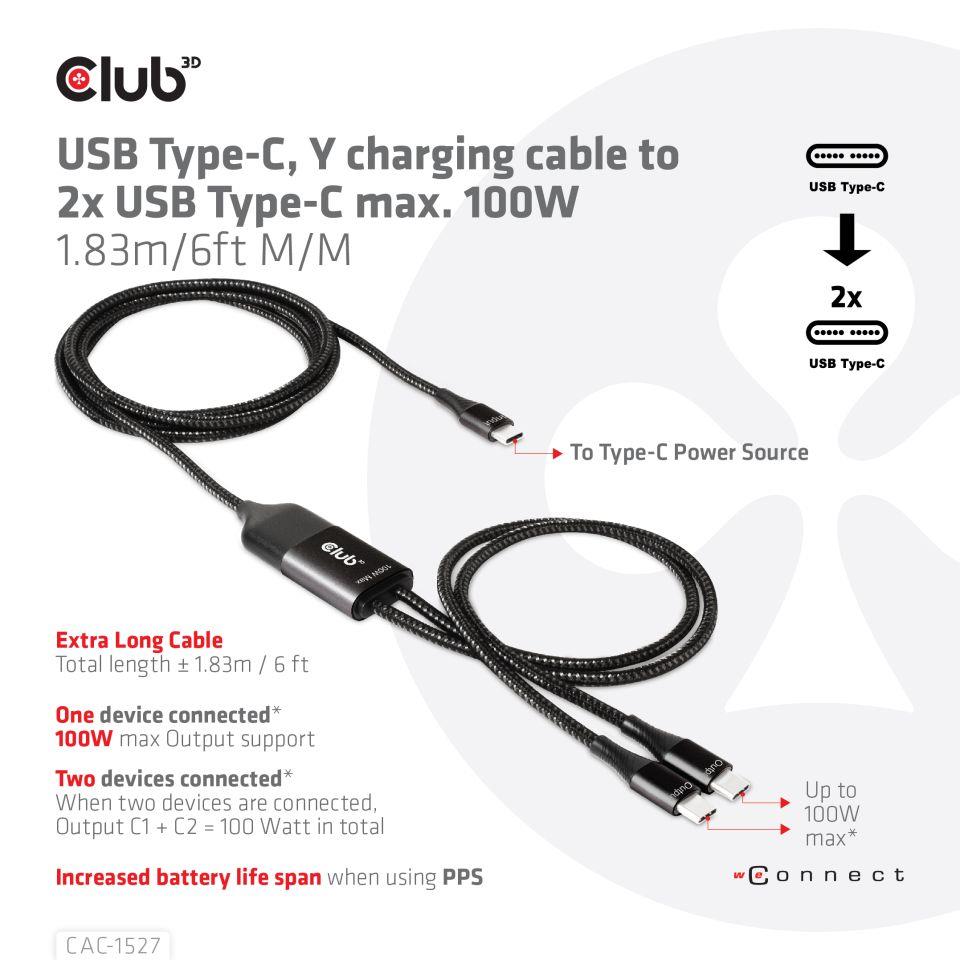 CABLE USB-C TO 2XUSB-C 1.83M/M/M CAC-1527 CLUB3D - Image 2