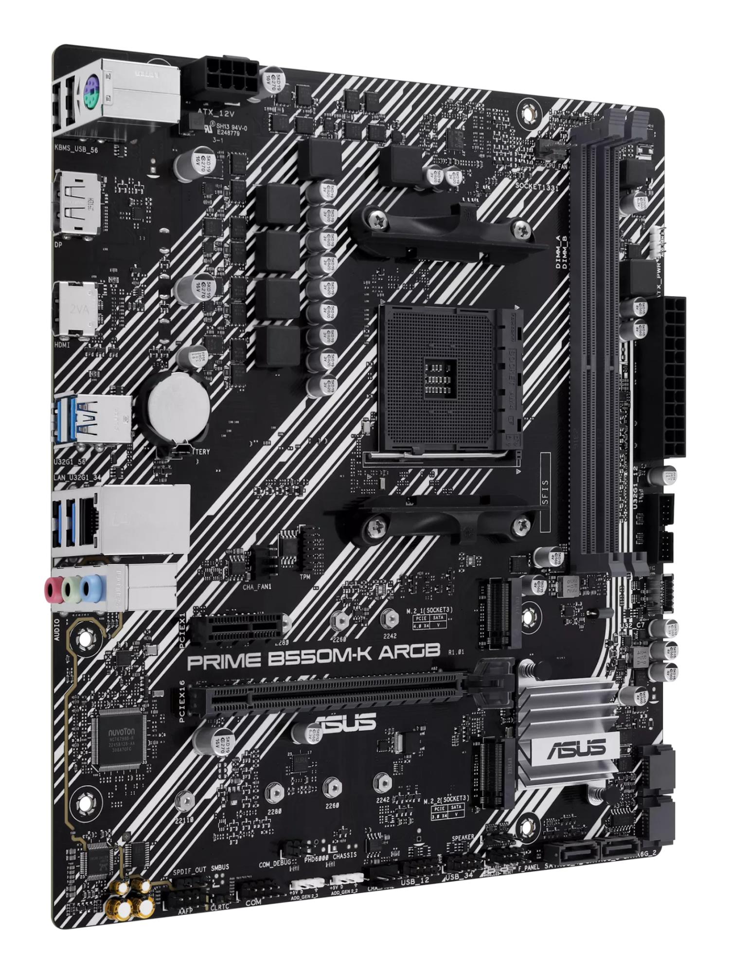 Mainboard ASUS AMD B550 SAM4 Micro-ATX Memory DDR4 Memory slots 2 1xPCI-Express 3.0 1x 1xPCI-Express 3.0 16x 1xPCI-Express 4.0 16x 1xM.2 1xHDMI 1xDisplayPort 1xAudio-In 1xAudio-Out 1xMicrophone 2xUSB 2.0 4xUSB 3.2 1xPS/2 1xRJ45 PRIMEB550M-KARGB - Image 7