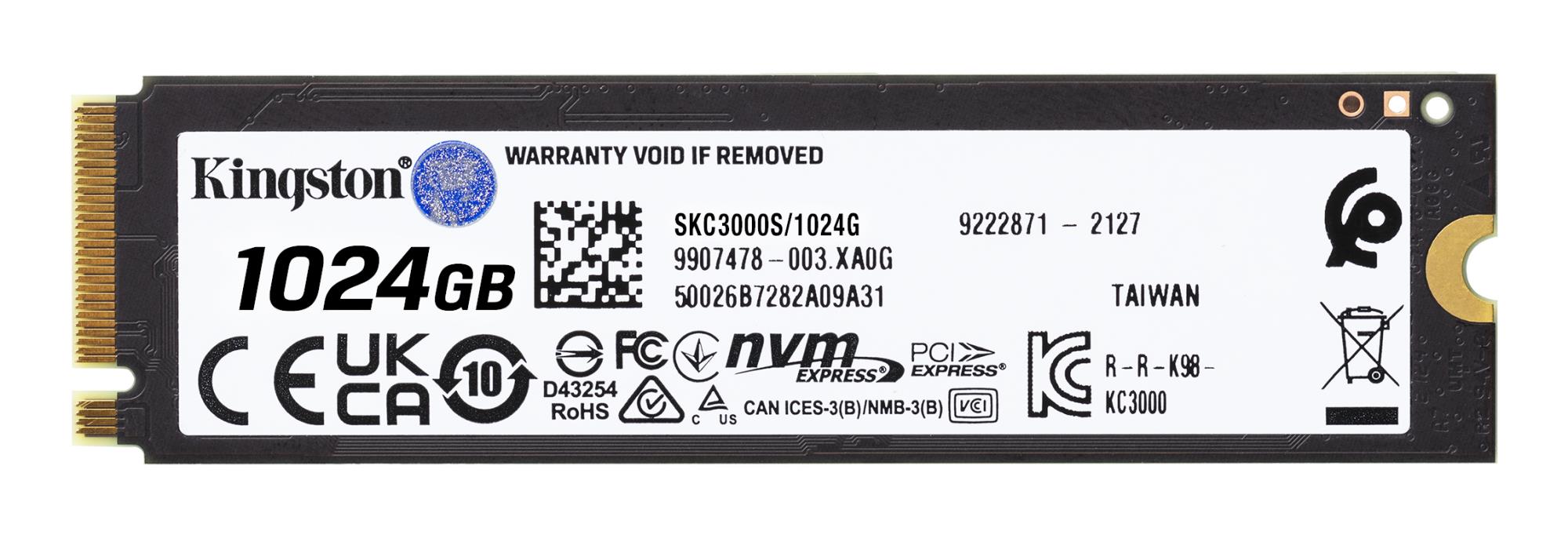 SSD KINGSTON KC3000 1TB M.2 NVMe 3D TLC Write speed 6000 MBytes/sec Read speed 7000 MBytes/sec TBW 800 TB MTBF 1800000 hours SKC3000S/1024G - Image 2