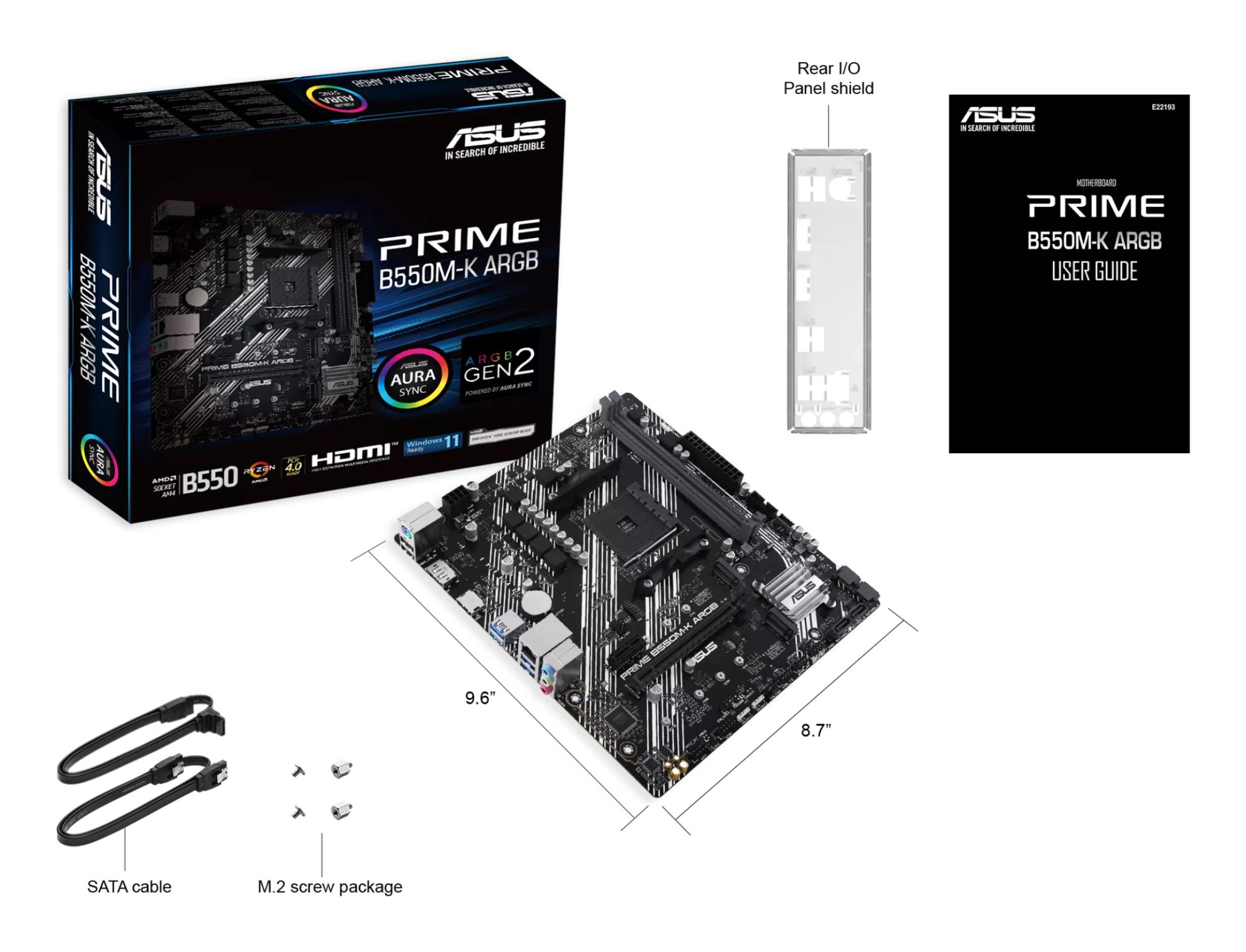 Mainboard ASUS AMD B550 SAM4 Micro-ATX Memory DDR4 Memory slots 2 1xPCI-Express 3.0 1x 1xPCI-Express 3.0 16x 1xPCI-Express 4.0 16x 1xM.2 1xHDMI 1xDisplayPort 1xAudio-In 1xAudio-Out 1xMicrophone 2xUSB 2.0 4xUSB 3.2 1xPS/2 1xRJ45 PRIMEB550M-KARGB - Image 12