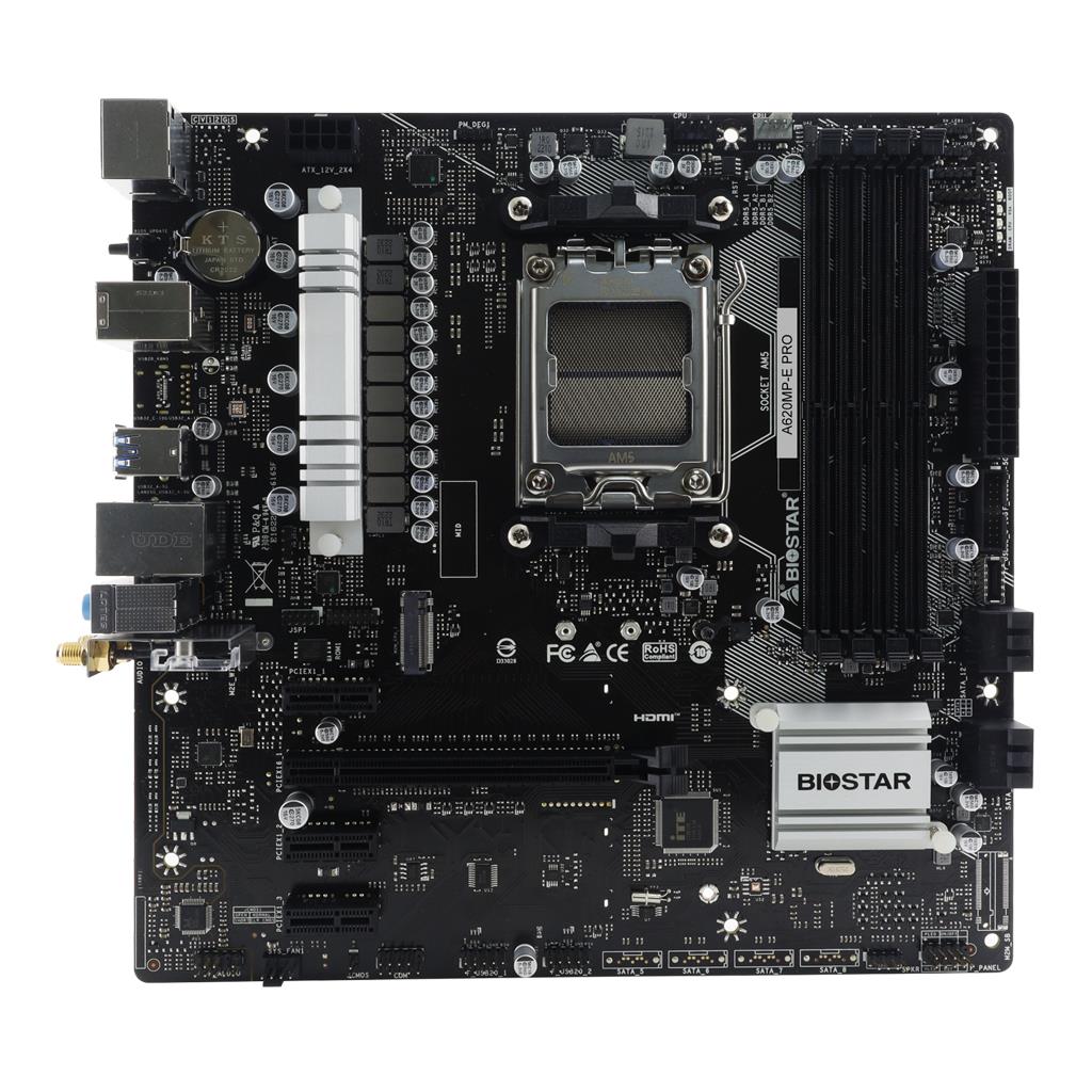Mainboard BIOSTAR AMD A620 SAM5 Micro-ATX Memory DDR5 Memory slots 4 1xPCI-Express 3.0 1x 2xPCI-Express 4.0 1x 1xPCI-Express 4.0 16x 1xM.2 1xHDMI 1xDisplayPort 2xUSB 2.0 4xUSB 3.2 1xPS/2 1xRJ45 3xAudio port A620MP-EPRO - Image 6