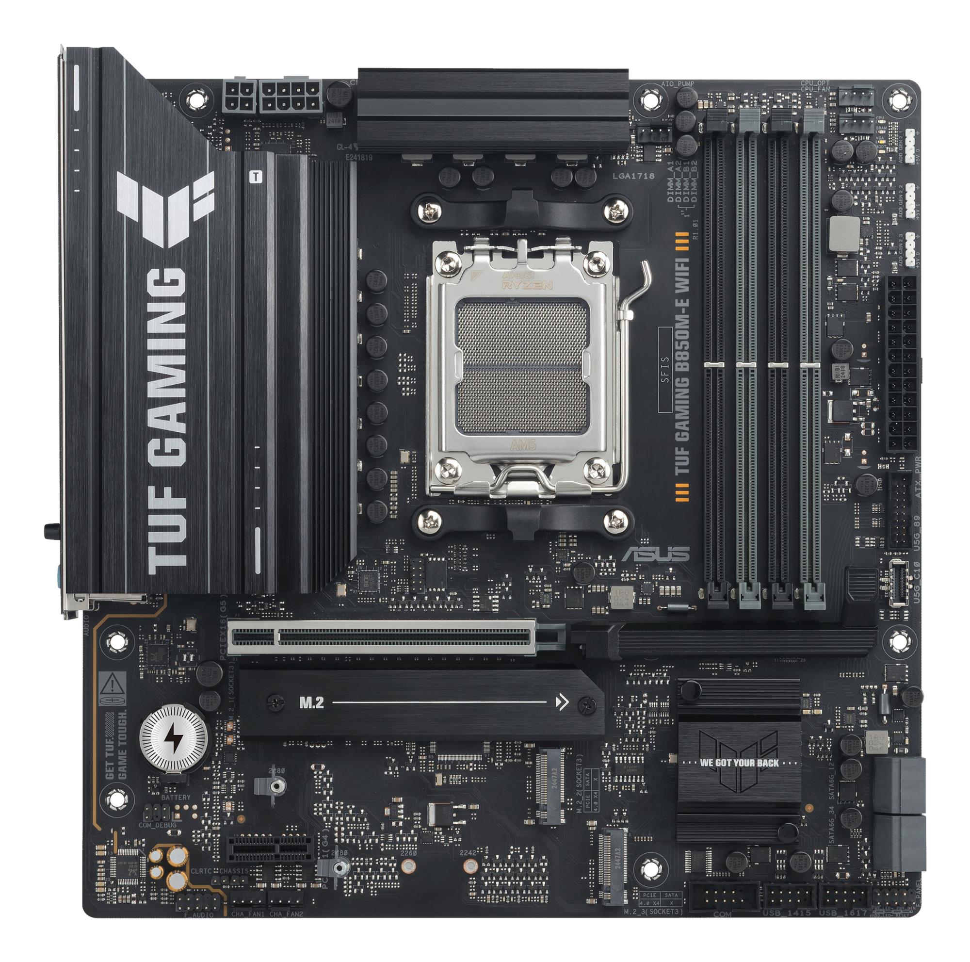 Mainboard ASUS AMD B850 SAM5 Micro-ATX Memory DDR5 Memory slots 4 1xPCI-Express 4.0 1x 1xPCI-Express 4.0 16x 1xPCI-Express 5.0 16x 3xM.2 1xHDMI 2xDisplayPort 4xUSB 2.0 2xUSB 3.2 2xUSB-C 1xPS/2 1xRJ45 3xAudio port TUFGAMINGB850M-EWIFI - Image 4