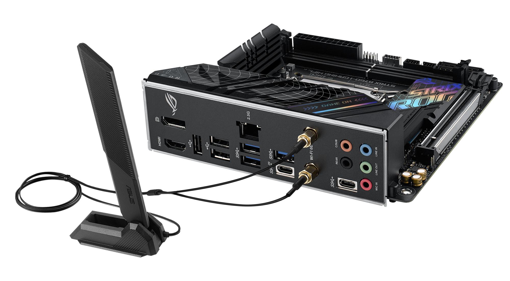 Mainboard ASUS Intel B760 Express LGA1700 Mini-ITX Memory DDR5 Memory slots 2 1xPCI-Express 5.0 16x 2xM.2 1xHDMI 1xDisplayPort 3xUSB 2.0 3xUSB 3.2 2xUSB-C 1xRJ45 5xAudio port STRIXB760-IGAMINGWIFI - Image 13