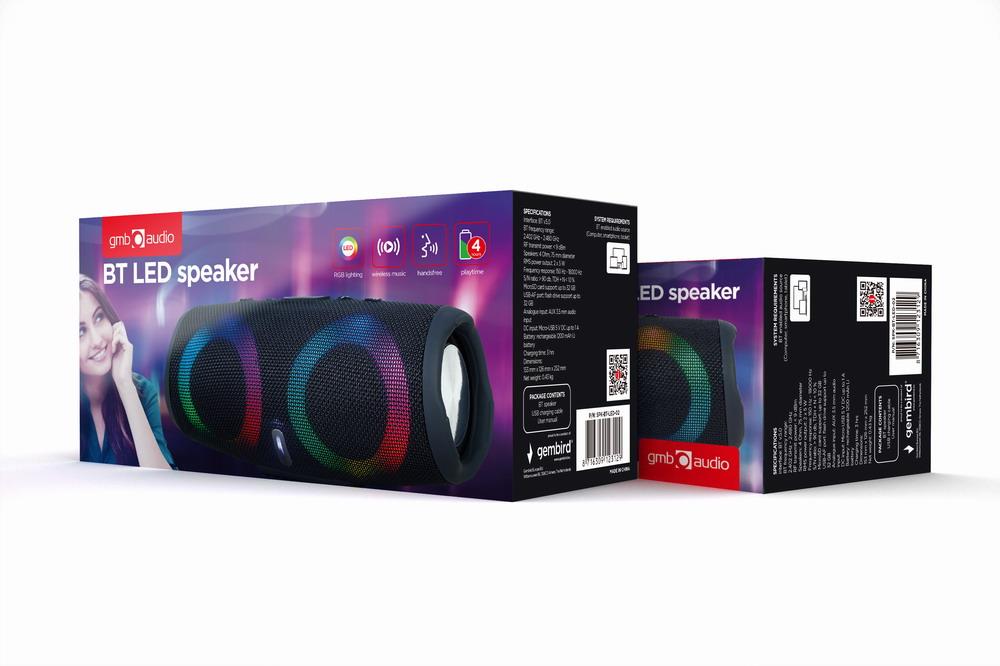 Portable Speaker GEMBIRD Black Portable/Wireless 1xAudio-In 1xUSB 2.0 1xMicroSD Card Slot Bluetooth SPK-BT-LED-02 - Image 9