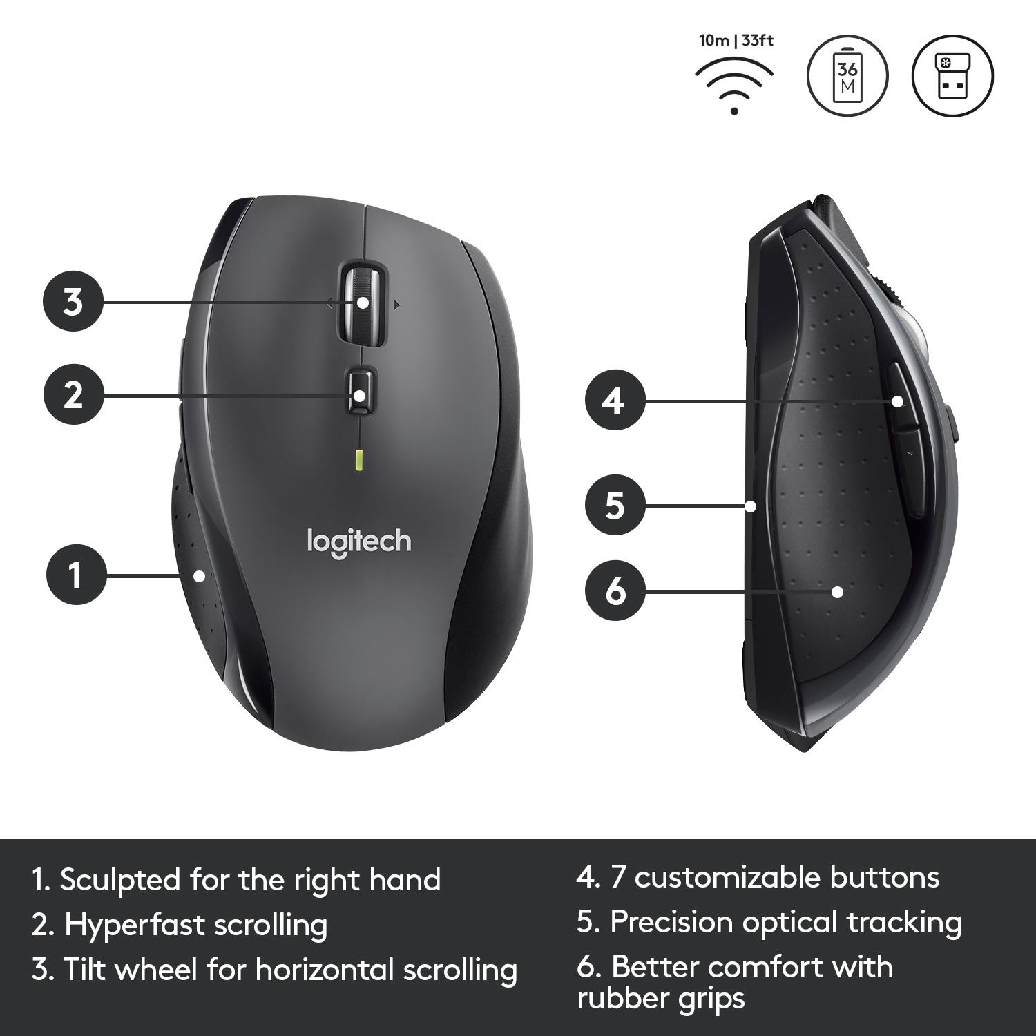 MOUSE USB LASER WRL M705/BLACK 910-001949 LOGITECH - Image 35