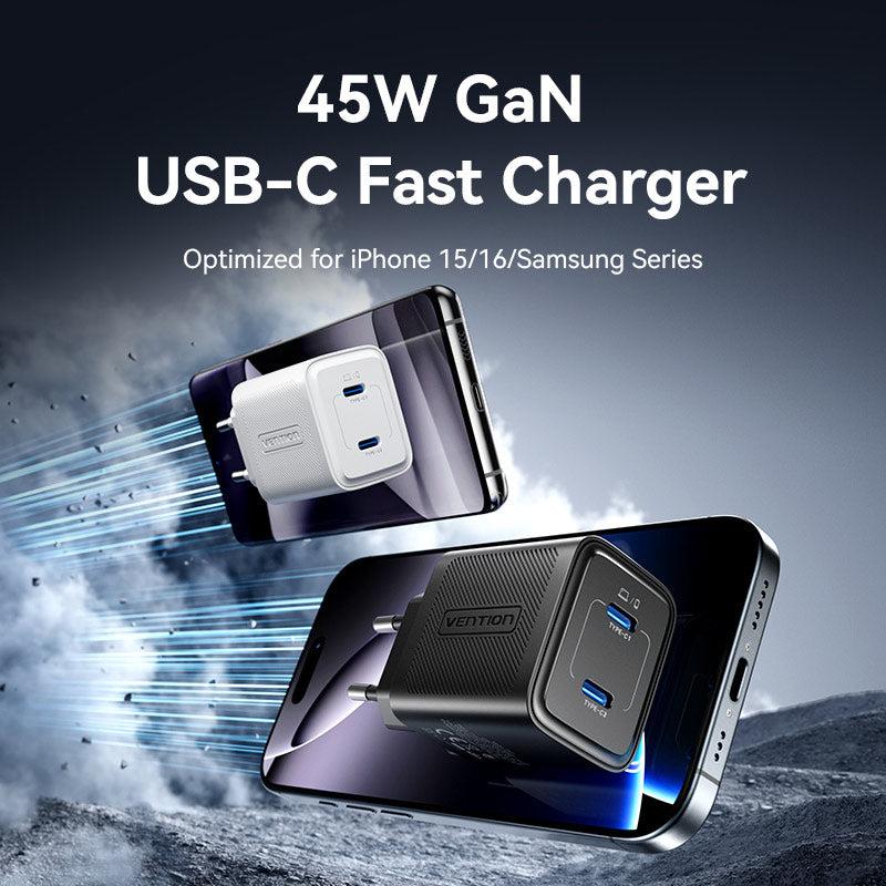 MOBILE CHARGER WALL 45W USB-C/2P BLACK FEFB0-EU VENTION - Image 3