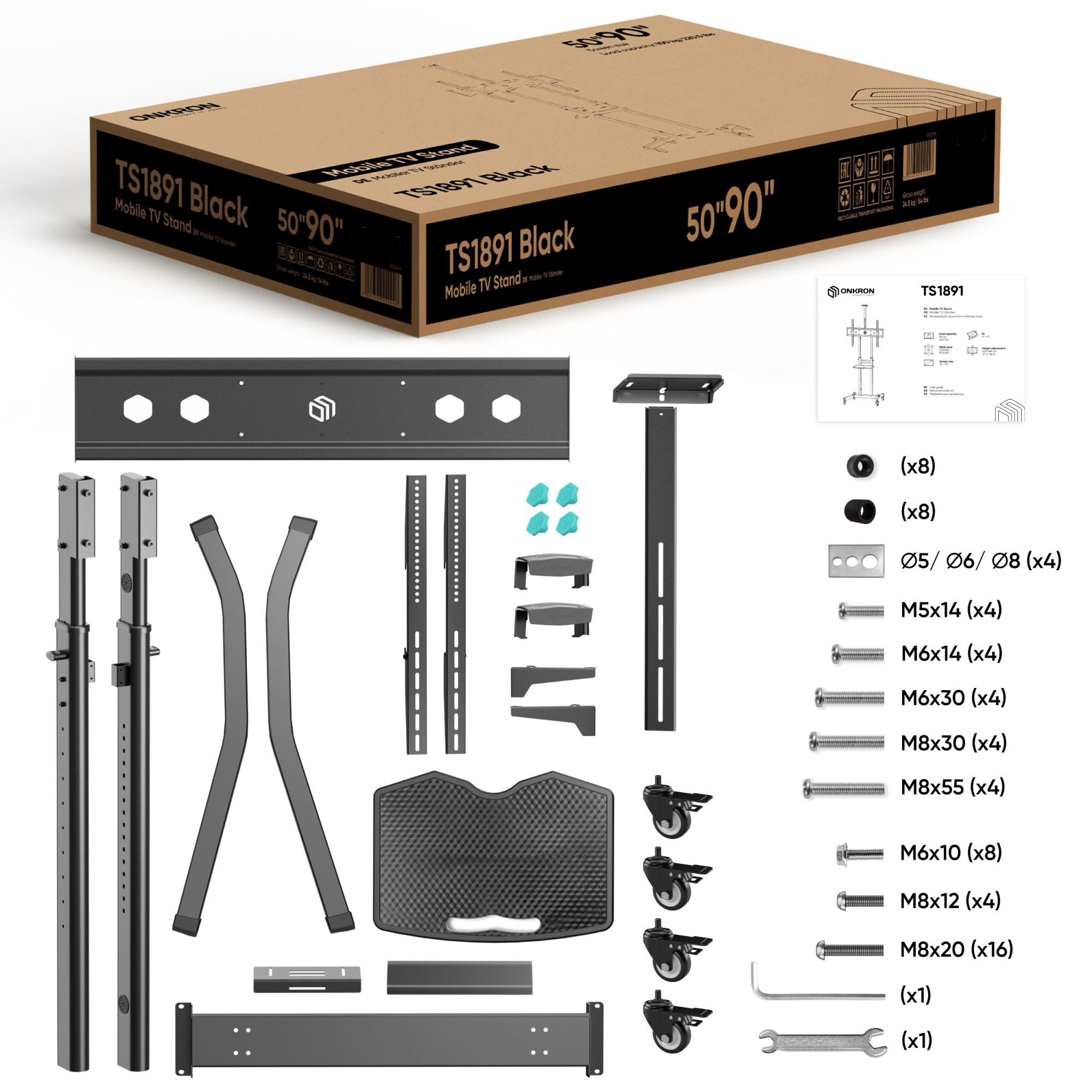 TV SET ACC MOBILE STAND/50-90"/BLACK TS1891-B ONKRON - Image 9