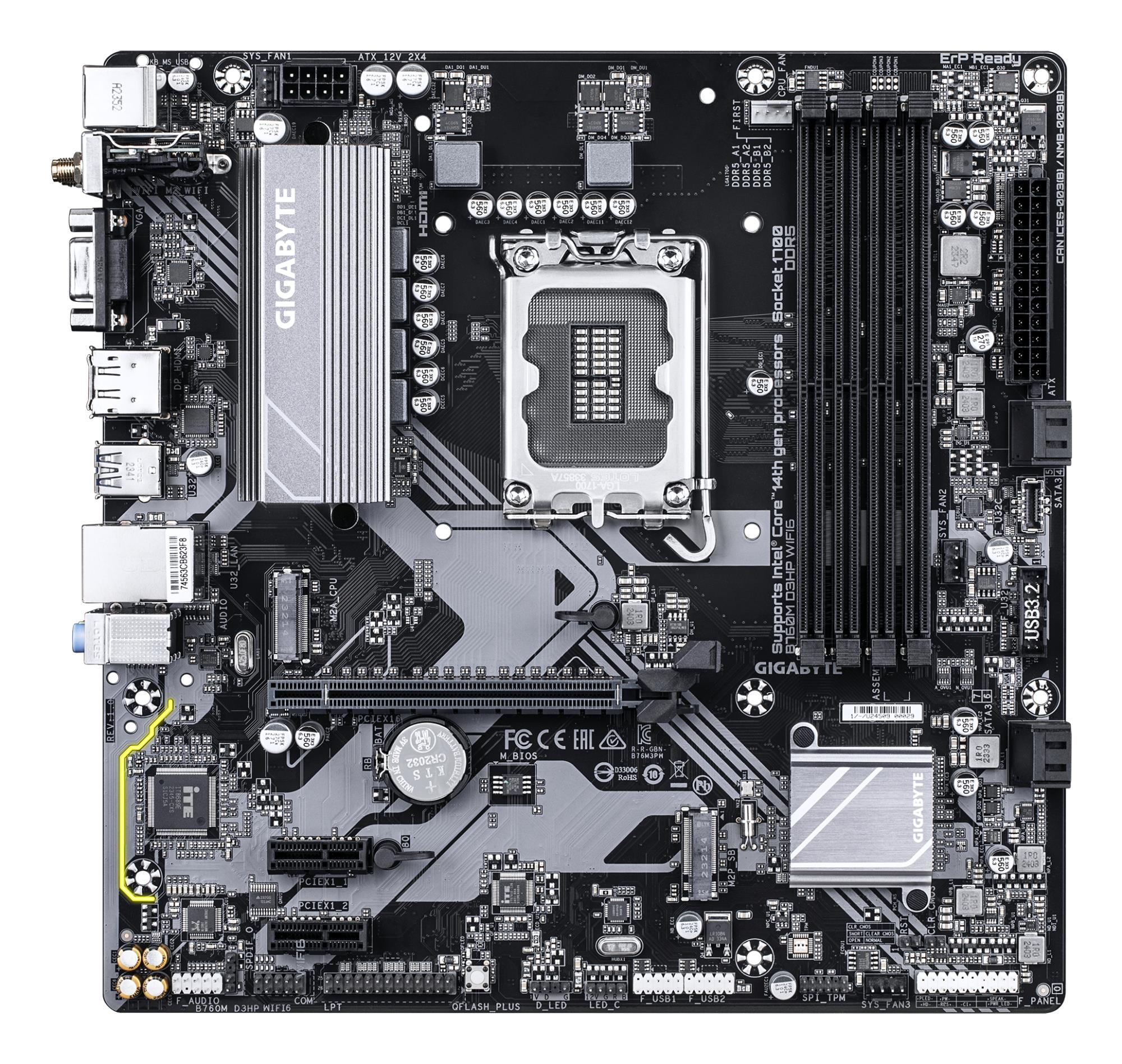 Mainboard GIGABYTE Intel B760 Express LGA1700 Micro-ATX Memory DDR5 Memory slots 4 B760MD3HPWIFI61.0 - Image 2