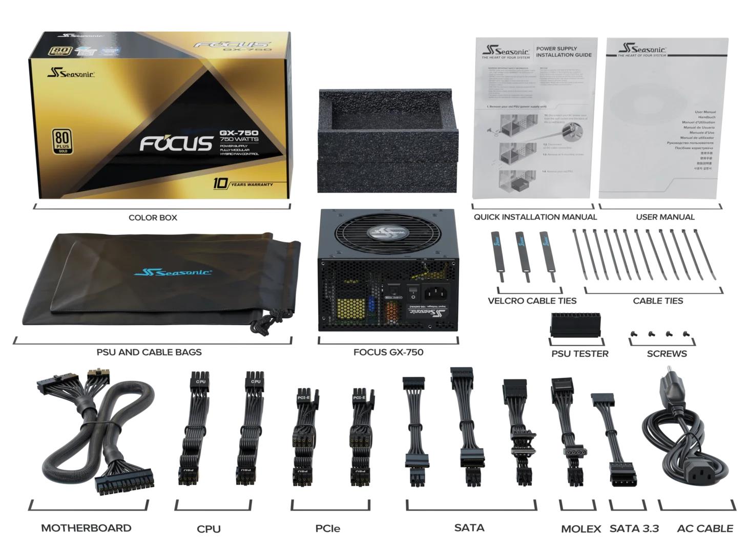 Power Supply SEASONIC FOCUS-GX-750-ATX31 750 Watts Efficiency 80 PLUS GOLD MTBF 100000 hours FOCUS-GX-750-ATX31 - Image 2