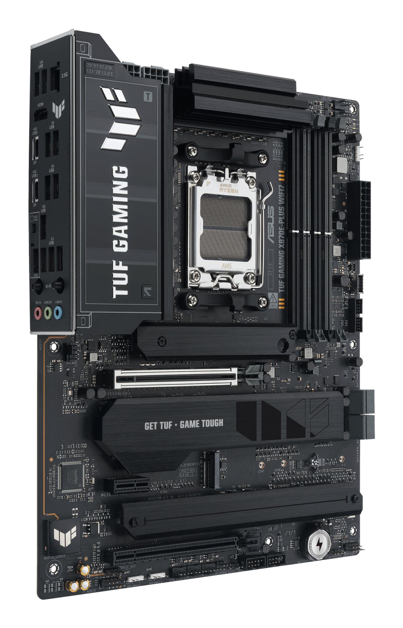 Mainboard ASUS AMD X870E SAM5 ATX Memory DDR5 Memory slots 4 1xPCI-Express 3.0 1x 1xPCI-Express 4.0 16x 1xPCI-Express 5.0 16x 4xM.2 1xHDMI 4xUSB 2.0 7xUSB 3.2 2xUSB-C 1xRJ45 3xAudio port TUFGAMX870E-PLUSWIFI7 - Image 4