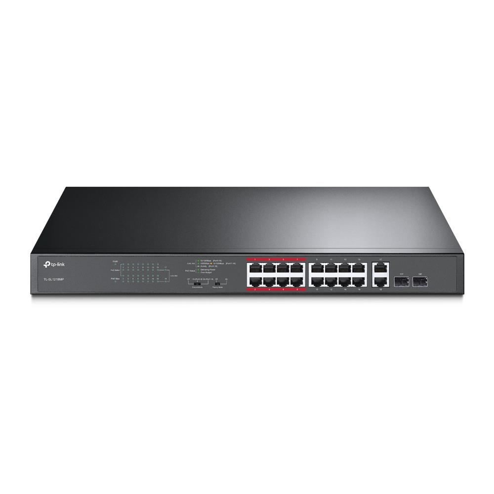 Switch TP-LINK Desktop/pedestal 16x10Base-T / 100Base-TX 2x10/100/1000BASE-T/SFP combo PoE+ ports 16 192 Watts TL-SL1218MP - Image 2