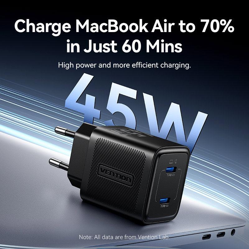 MOBILE CHARGER WALL 45W USB-C/2P BLACK FEFB0-EU VENTION - Image 7