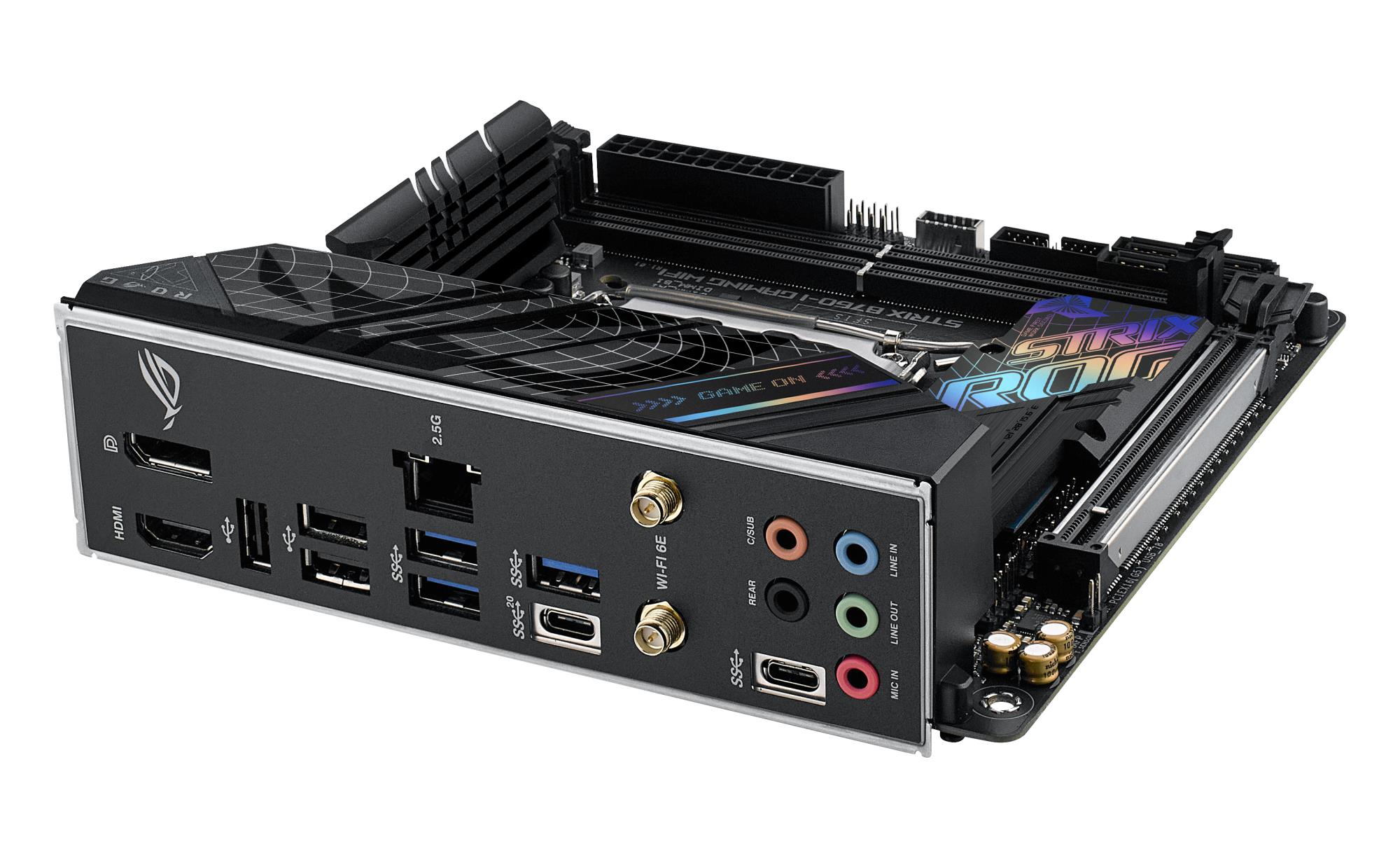 Mainboard ASUS Intel B760 Express LGA1700 Mini-ITX Memory DDR5 Memory slots 2 1xPCI-Express 5.0 16x 2xM.2 1xHDMI 1xDisplayPort 3xUSB 2.0 3xUSB 3.2 2xUSB-C 1xRJ45 5xAudio port STRIXB760-IGAMINGWIFI - Image 12