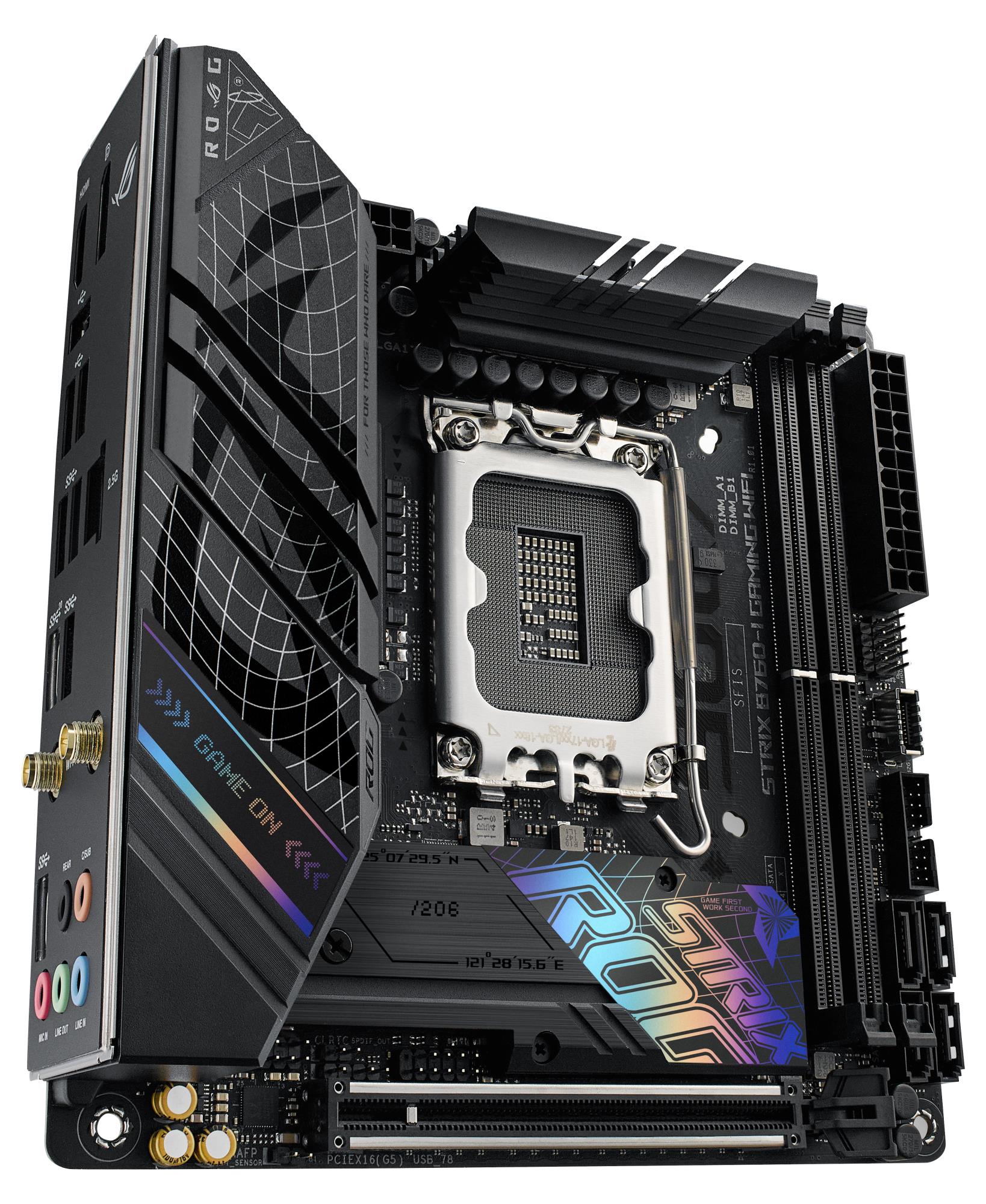 Mainboard ASUS Intel B760 Express LGA1700 Mini-ITX Memory DDR5 Memory slots 2 1xPCI-Express 5.0 16x 2xM.2 1xHDMI 1xDisplayPort 3xUSB 2.0 3xUSB 3.2 2xUSB-C 1xRJ45 5xAudio port STRIXB760-IGAMINGWIFI - Image 8
