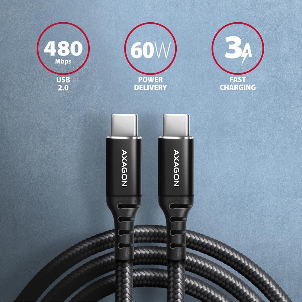 CABLE USB-C TO USB-C 1.5M 60W/HQ BLACK BUCM-CM15AB AXAGON - Image 5