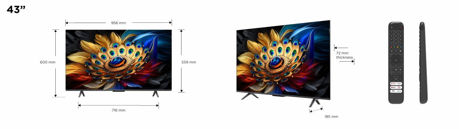 TV Set TCL 43" 4K/Smart QLED 3840x2160 Wireless LAN Bluetooth Google TV Black 43C655 - Image 2