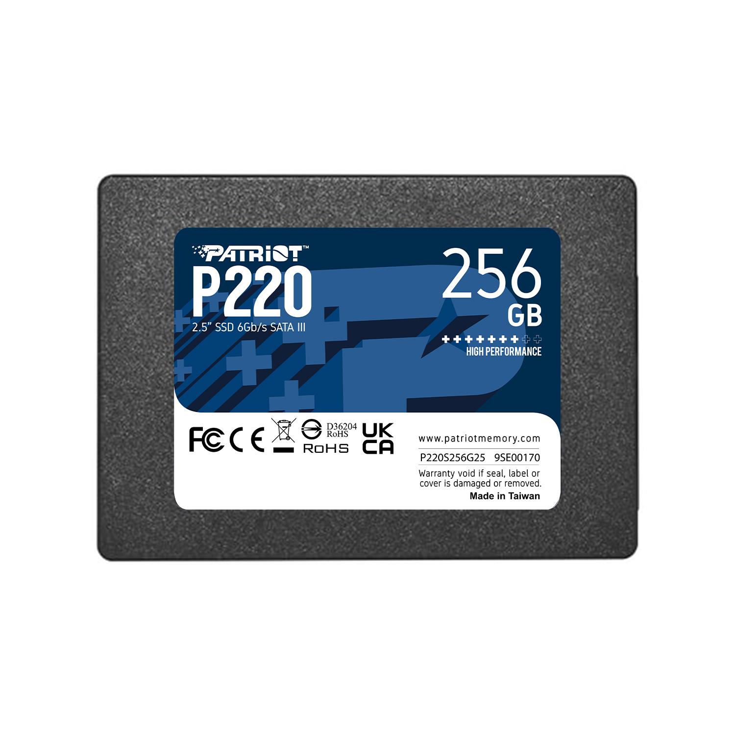 SSD PATRIOT P220 256GB SATA Write speed 490 MBytes/sec Read speed 550 MBytes/sec 2,5" TBW 120 TB P220S256G25