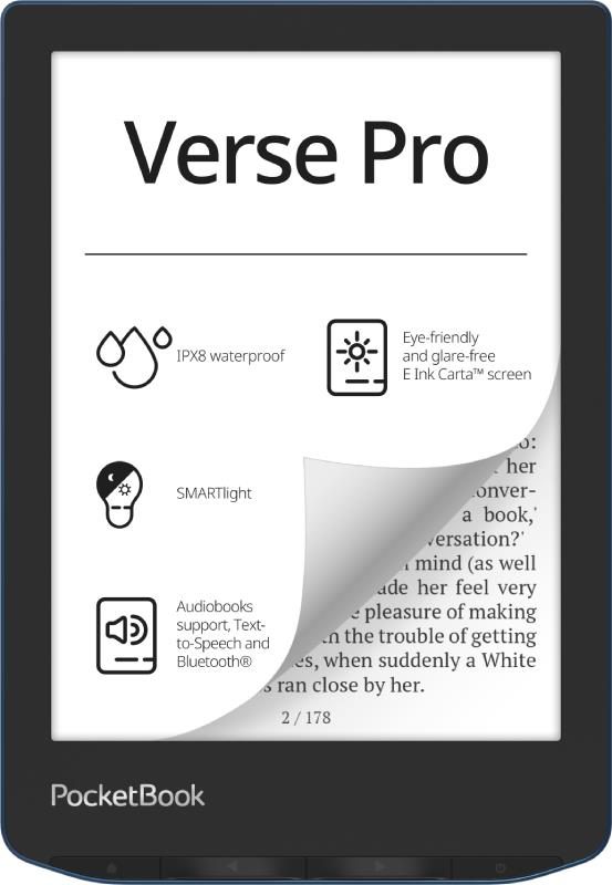 E-Reader POCKETBOOK Verse Pro 6" 1072x1448 1xUSB-C Wireless LAN Bluetooth Azure PB634-A-WW - Image 2