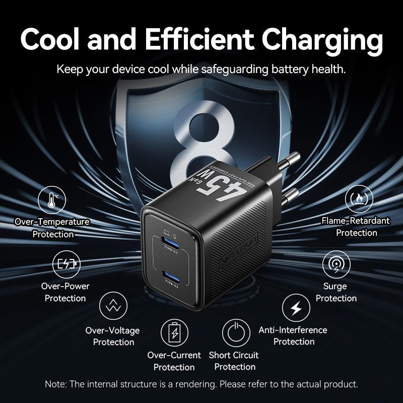 MOBILE CHARGER WALL 45W USB-C/2P BLACK FEFB0-EU VENTION - Image 10