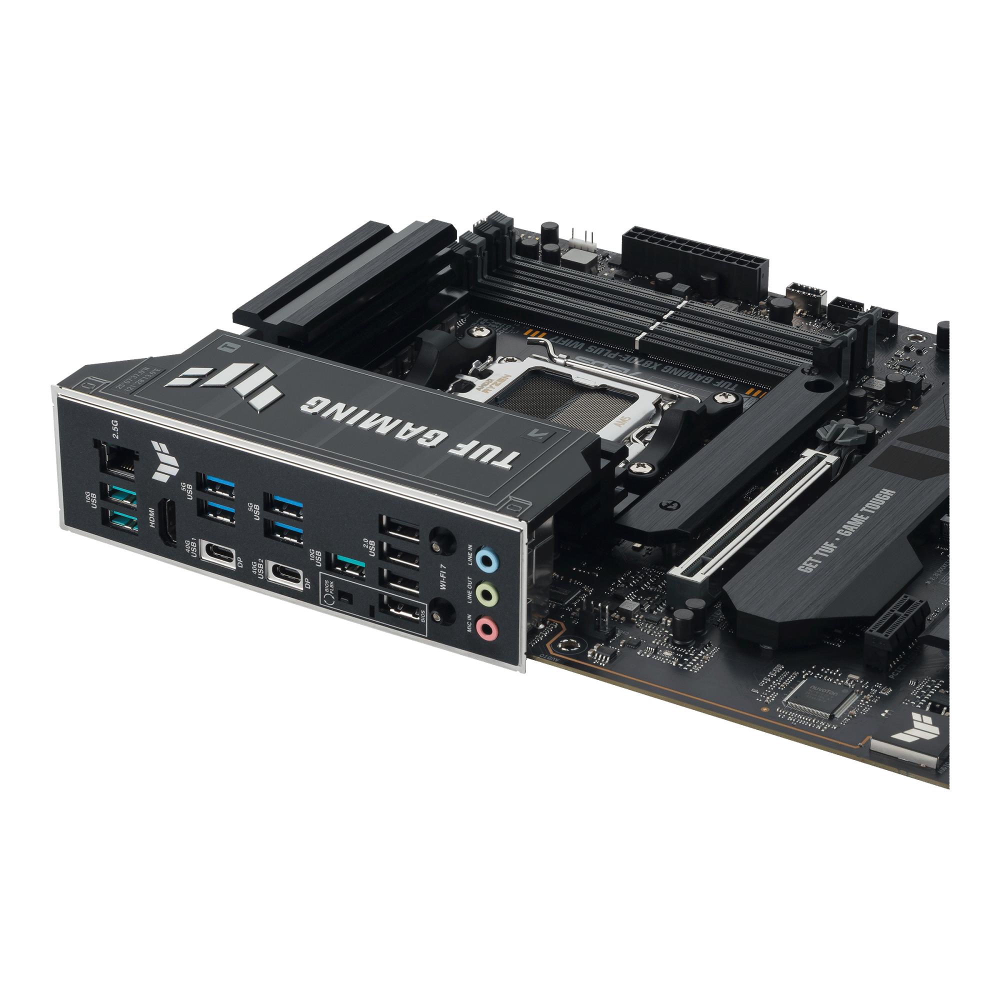 Mainboard ASUS AMD X870E SAM5 ATX Memory DDR5 Memory slots 4 1xPCI-Express 3.0 1x 1xPCI-Express 4.0 16x 1xPCI-Express 5.0 16x 4xM.2 1xHDMI 4xUSB 2.0 7xUSB 3.2 2xUSB-C 1xRJ45 3xAudio port TUFGAMX870E-PLUSWIFI7 - Image 10
