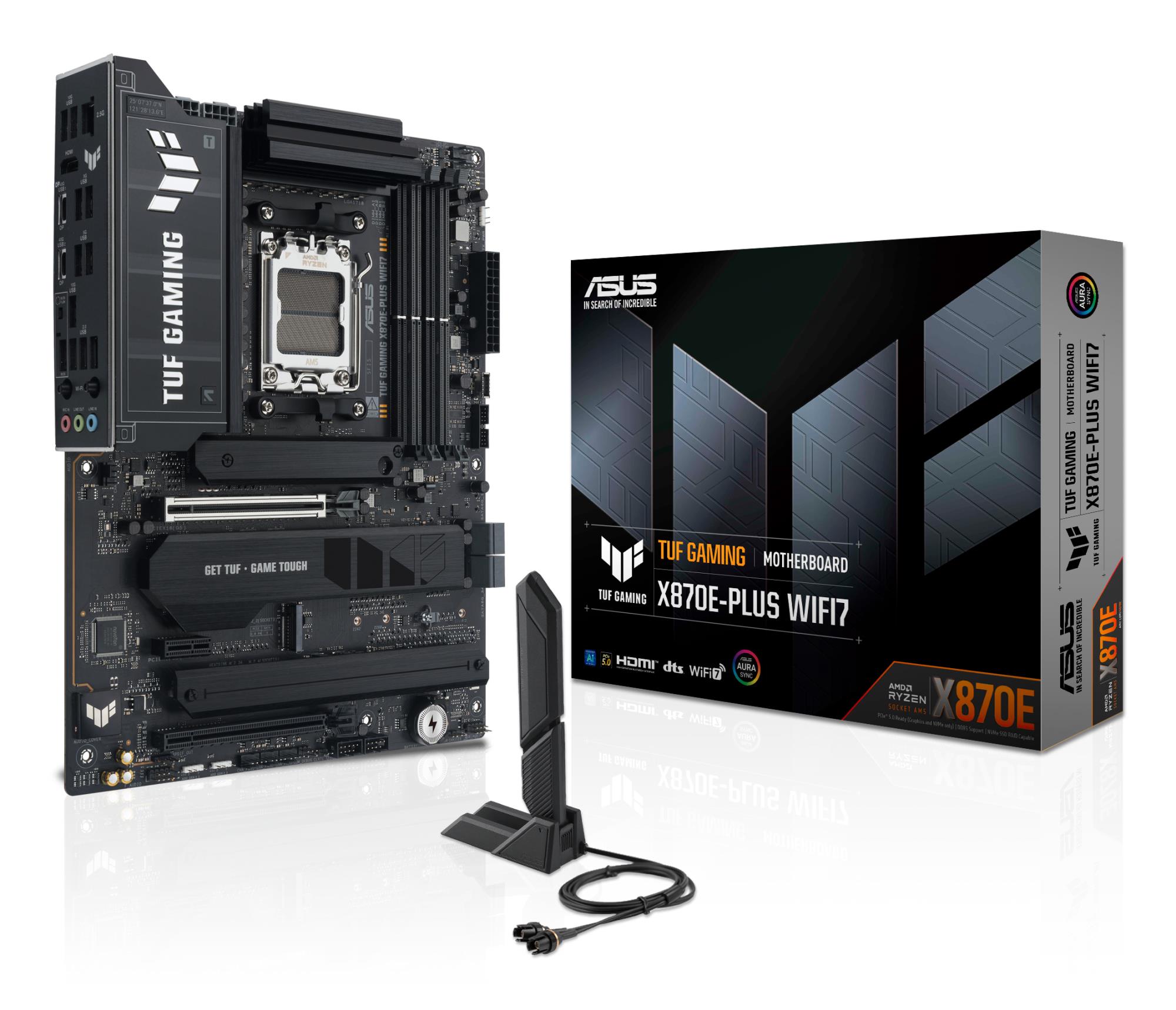 Mainboard ASUS AMD X870E SAM5 ATX Memory DDR5 Memory slots 4 1xPCI-Express 3.0 1x 1xPCI-Express 4.0 16x 1xPCI-Express 5.0 16x 4xM.2 1xHDMI 4xUSB 2.0 7xUSB 3.2 2xUSB-C 1xRJ45 3xAudio port TUFGAMX870E-PLUSWIFI7 - Image 3