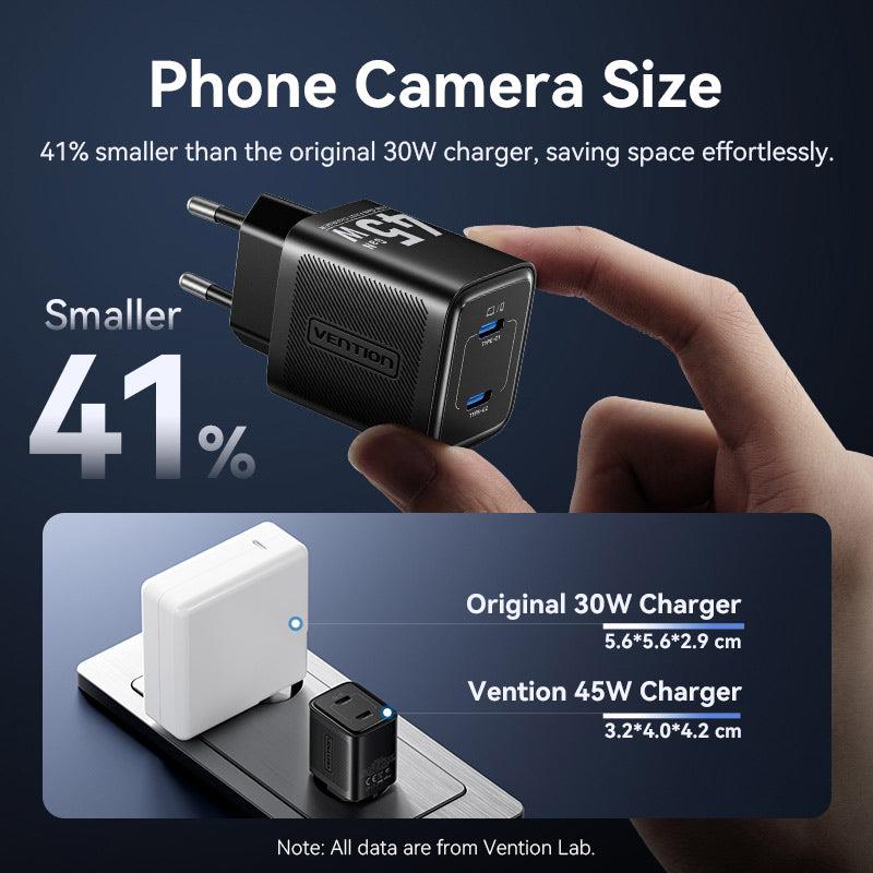 MOBILE CHARGER WALL 45W USB-C/2P BLACK FEFB0-EU VENTION - Image 11