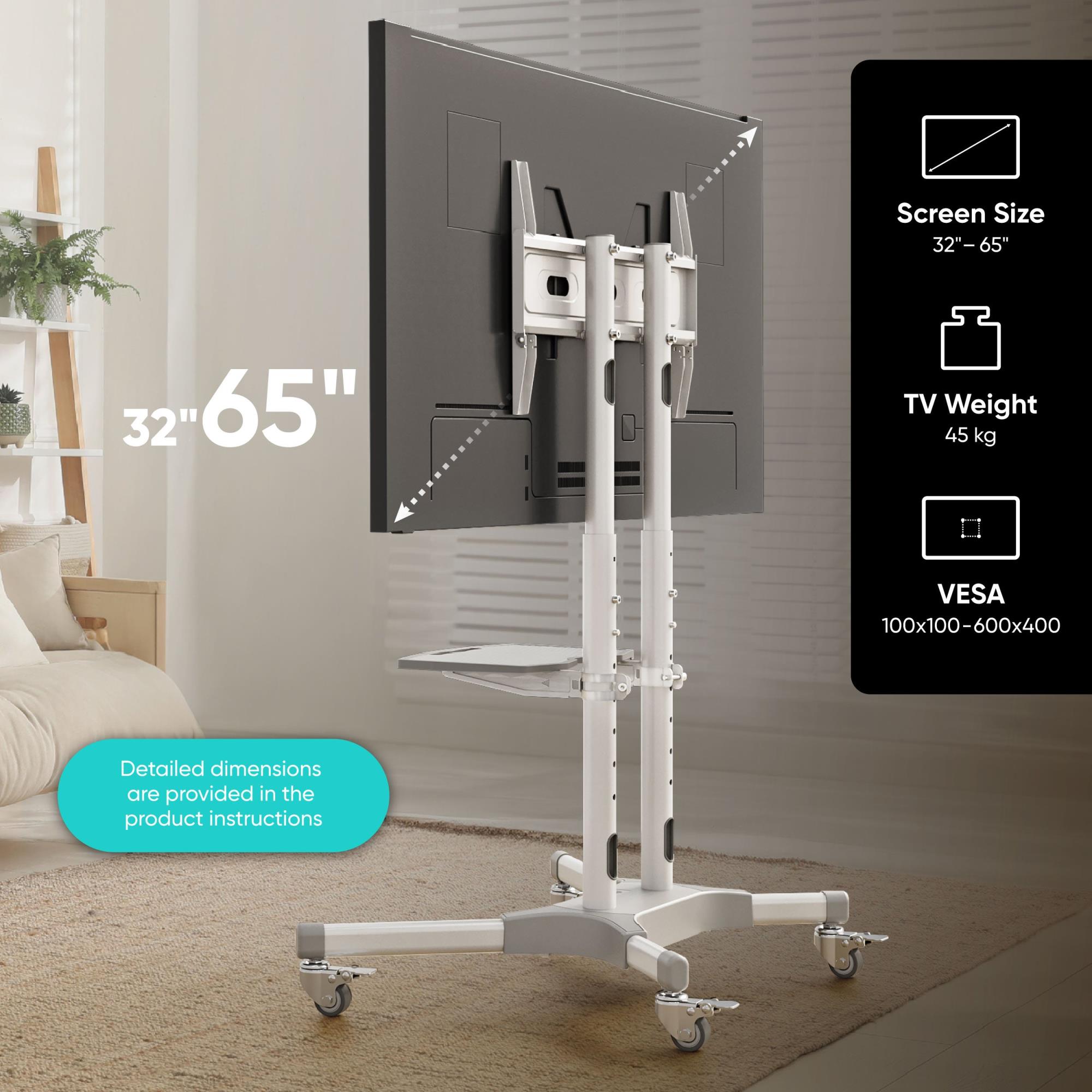 TV SET ACC MOBILE STAND/32-65"/WHITE TS1351-W ONKRON - Image 2
