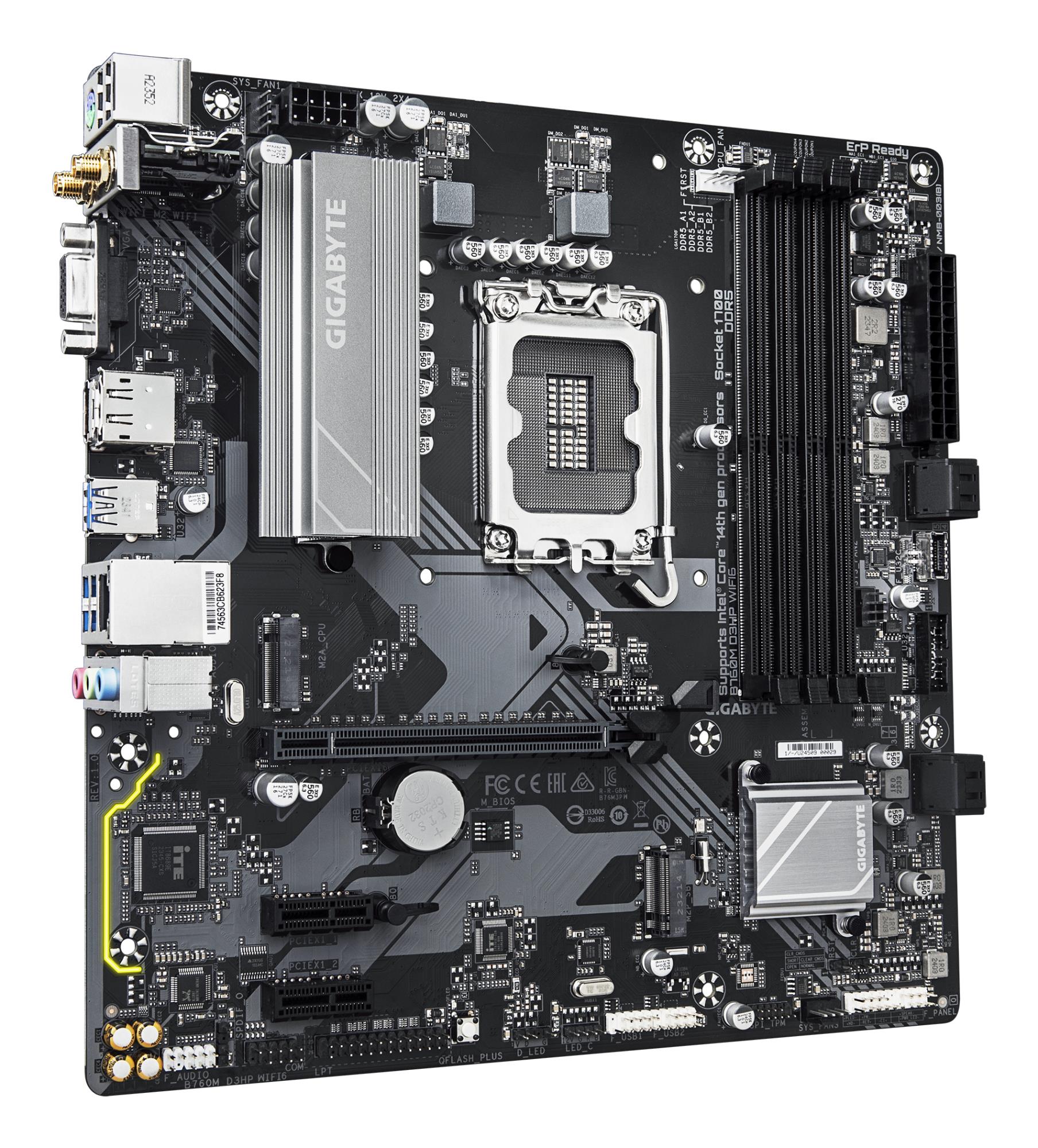Mainboard GIGABYTE Intel B760 Express LGA1700 Micro-ATX Memory DDR5 Memory slots 4 B760MD3HPWIFI61.0 - Image 3
