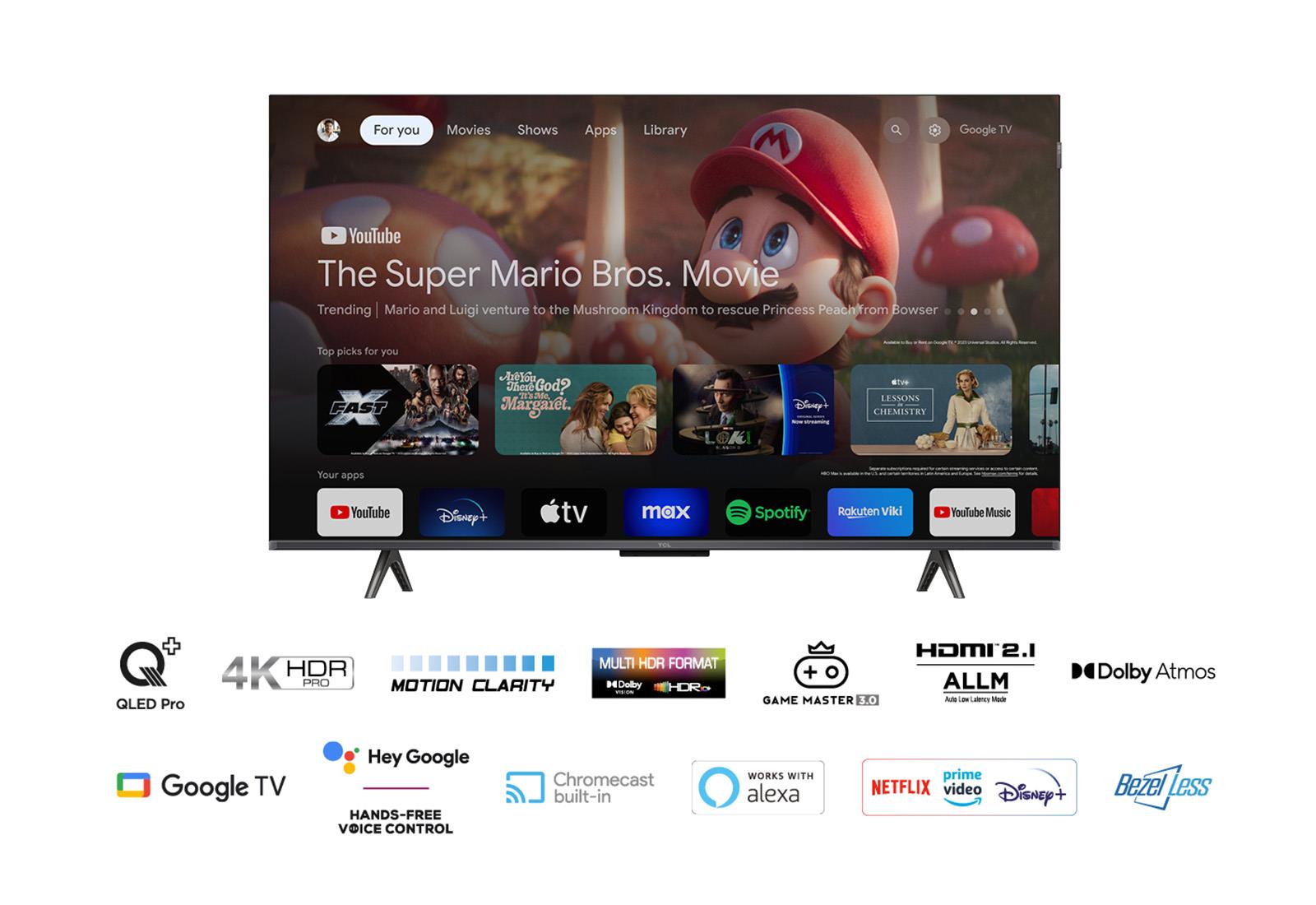 TV Set TCL 43" 4K/Smart QLED 3840x2160 Wireless LAN Bluetooth Google TV Black 43C655 - Image 4