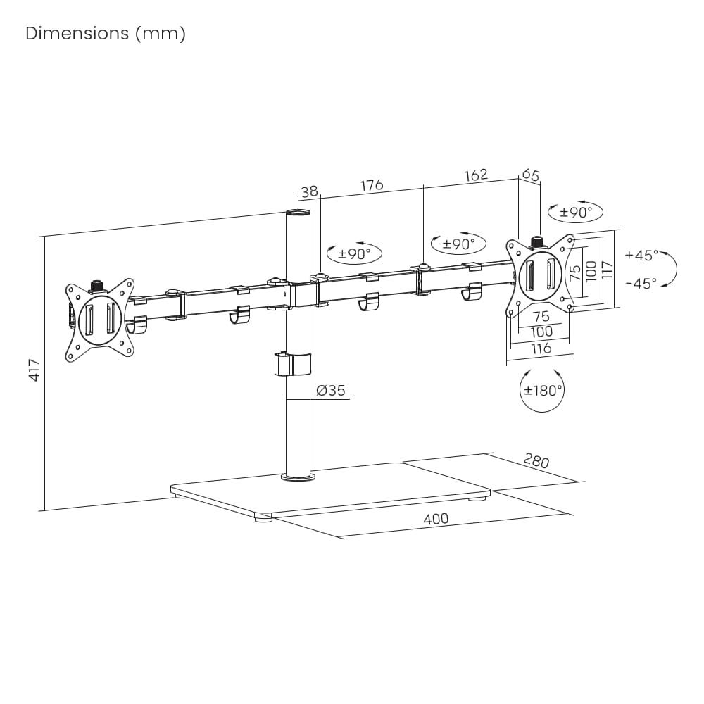 MONITOR ACC DESK STAND 17-32"/DUAL MS-D2ST-01 GEMBIRD - Image 4