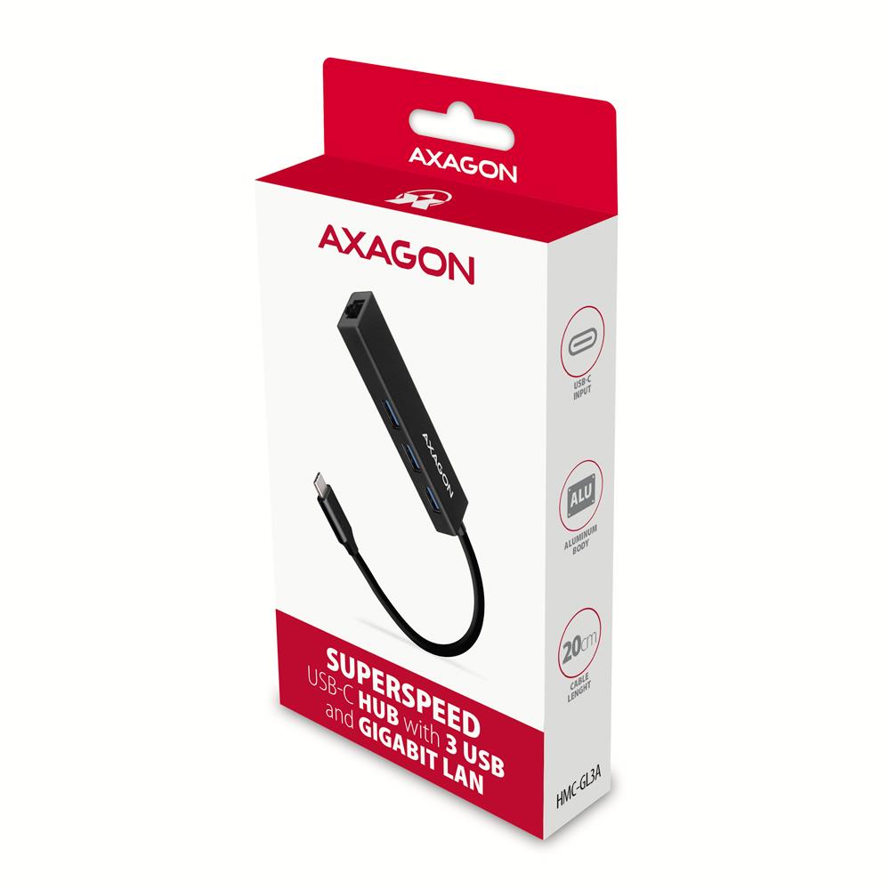 I/O HUB USB-C 4PORT GLAN/0.2M HMC-GL3A AXAGON - Image 12