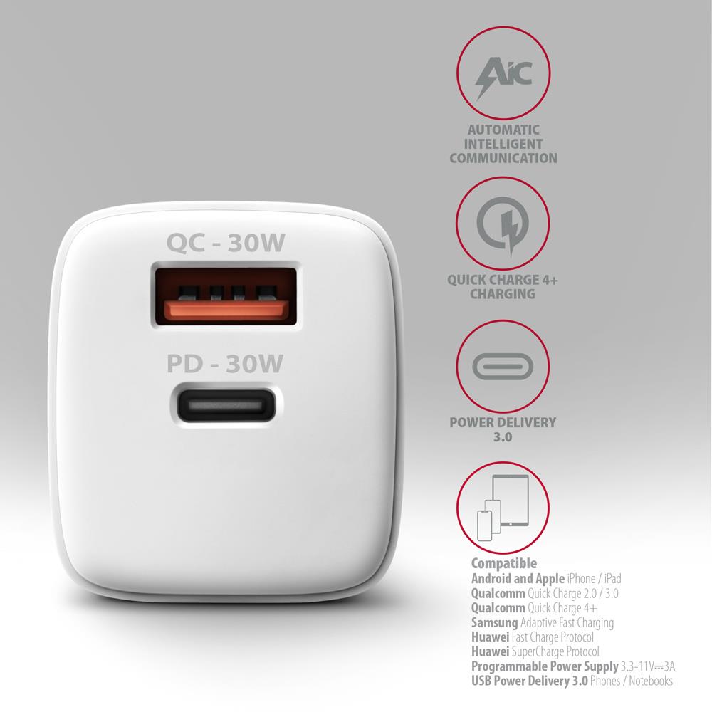 MOBILE CHARGER WALL USB 30W/2PORT WHITE ACU-PQ30W AXAGON - Image 7