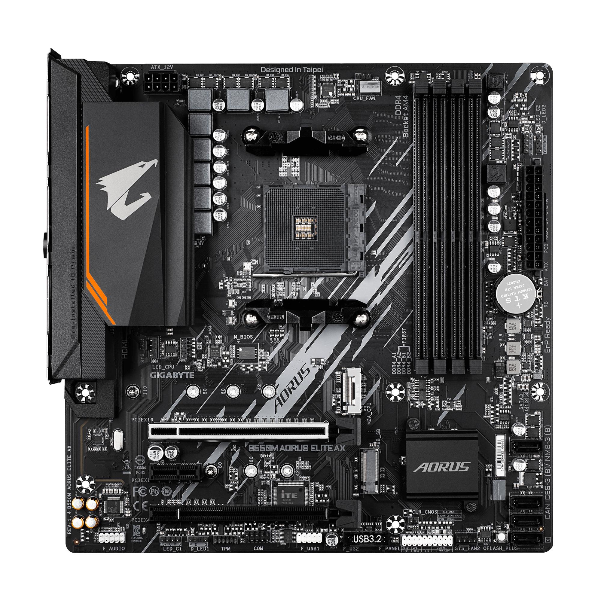Mainboard GIGABYTE AMD B550 Socket AM4 micro ATX RAM DDR4-SDRAM 4xSlots Wi-Fi Yes Bluetooth Yes 2xNumber of M.2 (M) slots B550M AORUS ELITE AX (REV. 1.4) B550MAORUSELITEAX1.4 - Image 6